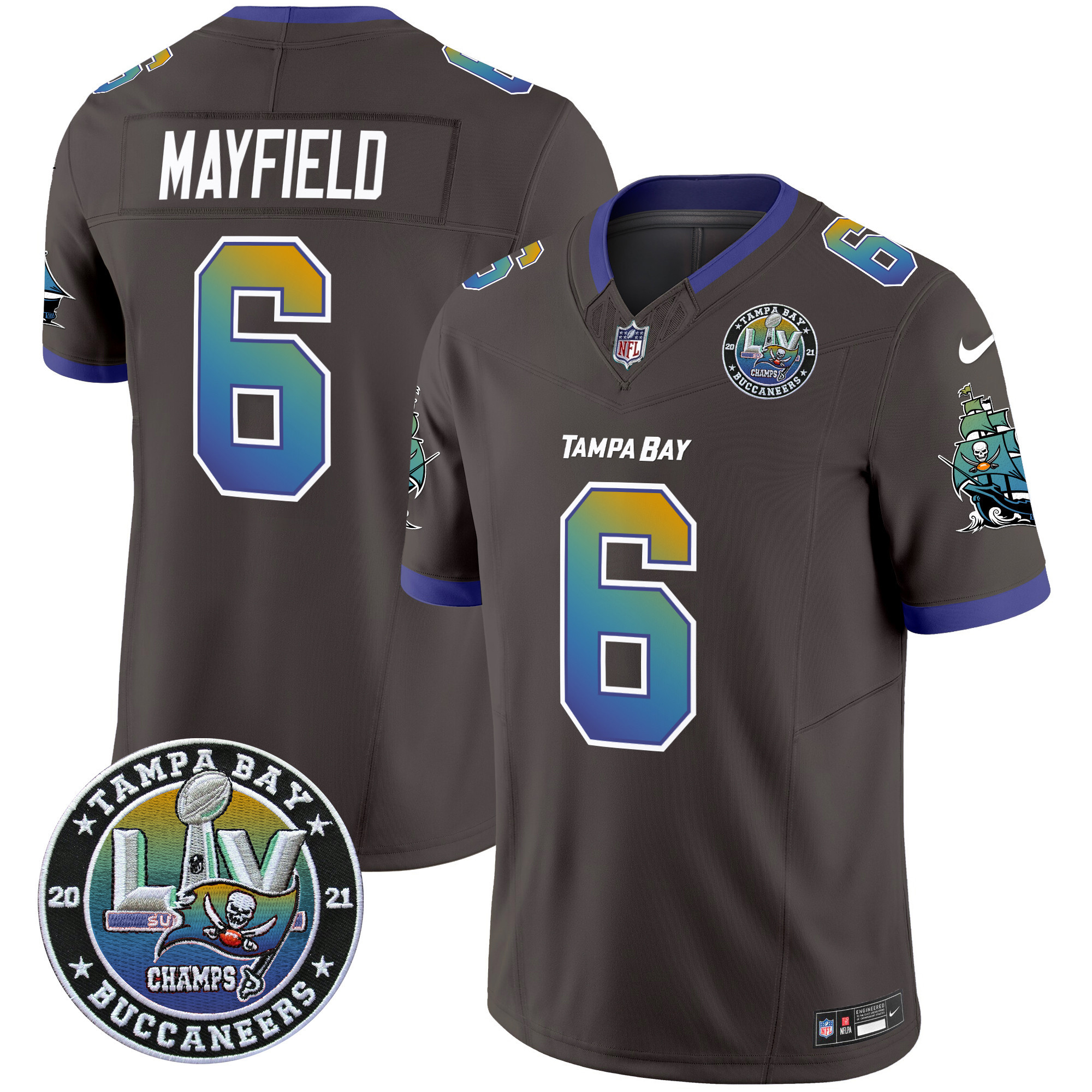 Men's Baker Mayfield Tampa Bay Buccaneers "Tampa City" Super Bowl LIV Patch Vapor Limited Pewter Jersey - All Stitched