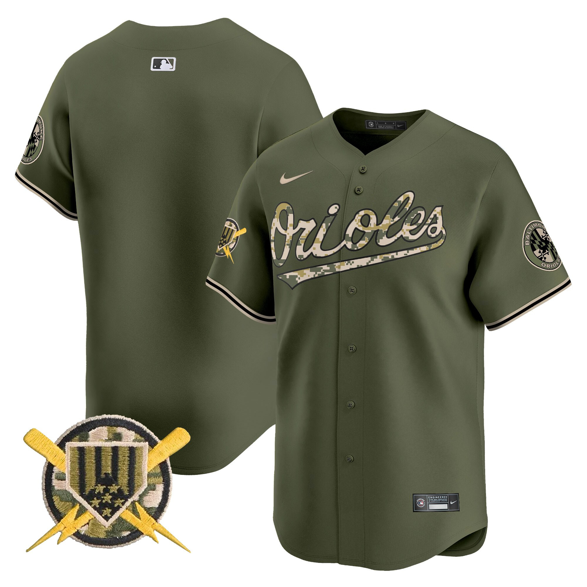 Men's Baltimore Orioles Armed Forces Day Vapor Premier Limited Green Jersey - All Stitched
