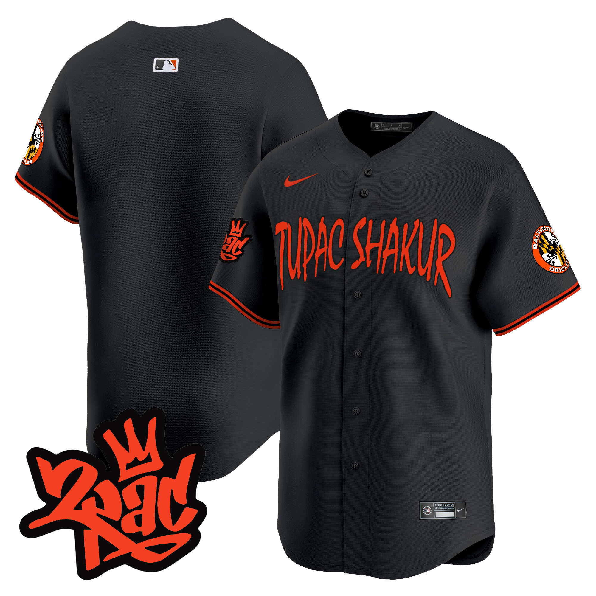 Men's Baltimore Orioles Tupac Shakur Vapor Premier Limited Black Jersey - All Stitched