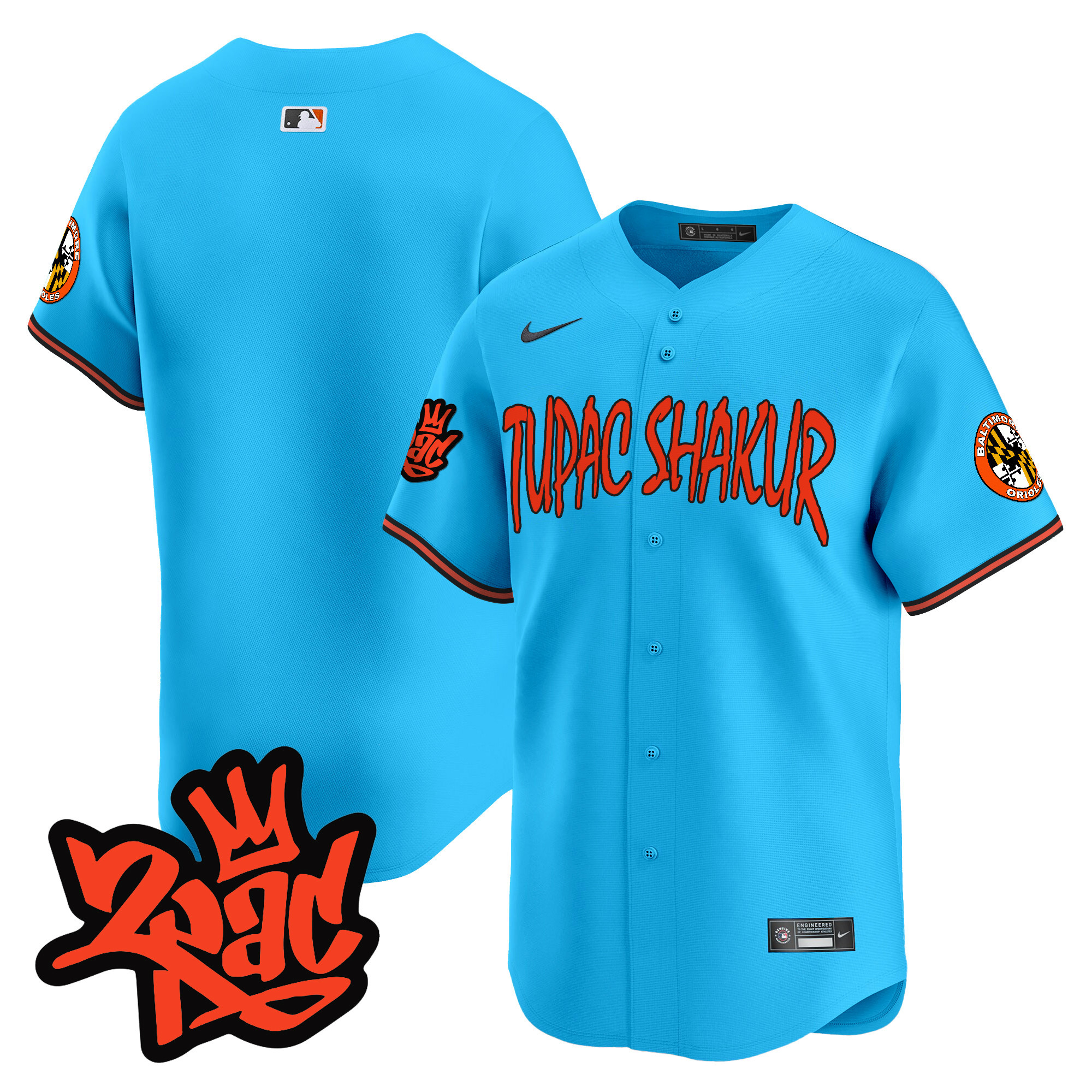 Men's Baltimore Orioles Tupac Shakur Vapor Premier Limited Light Blue Jersey - All Stitched