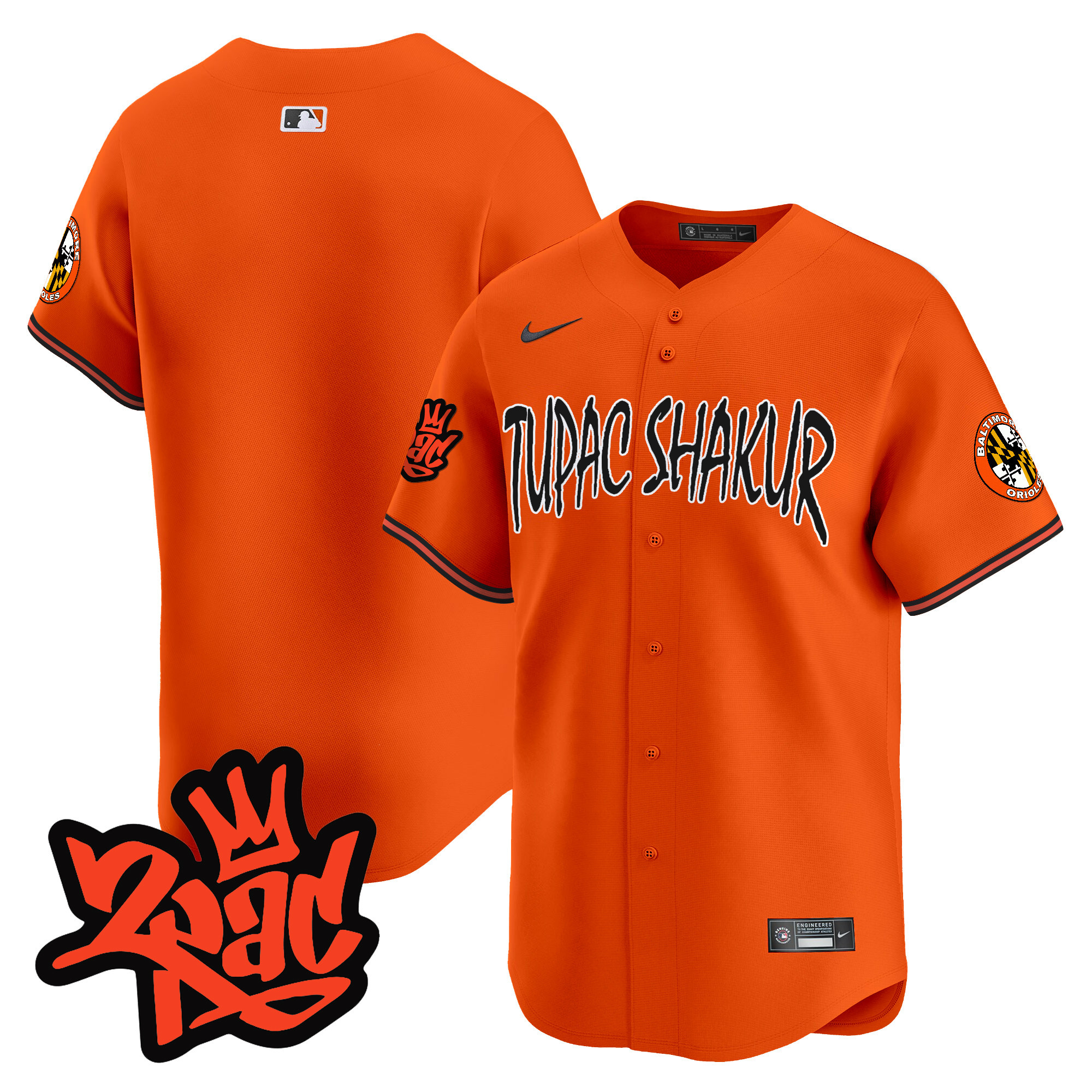 Men's Baltimore Orioles Tupac Shakur Vapor Premier Limited Orange Jersey - All Stitched