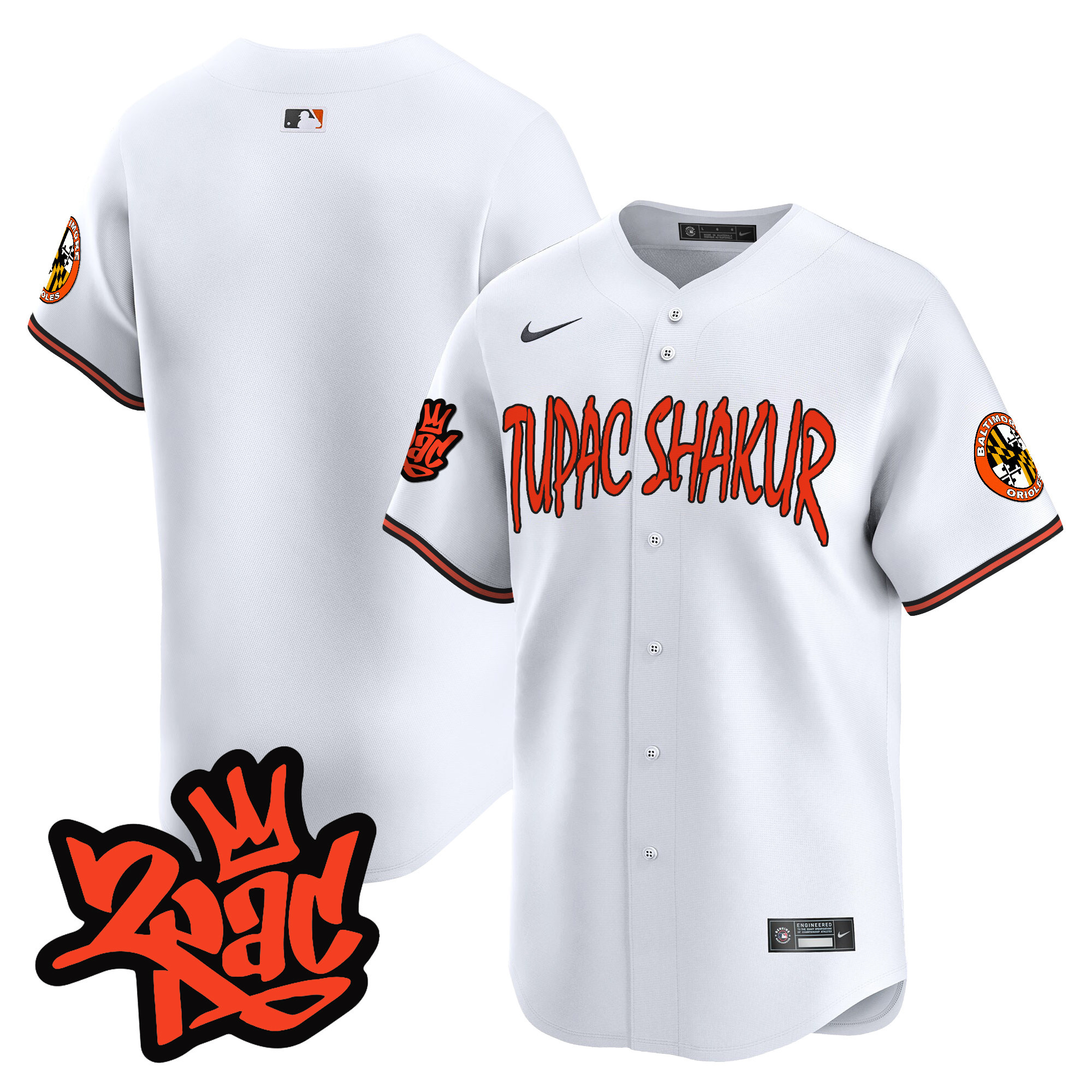 Men's Baltimore Orioles Tupac Shakur Vapor Premier Limited White Jersey - All Stitched