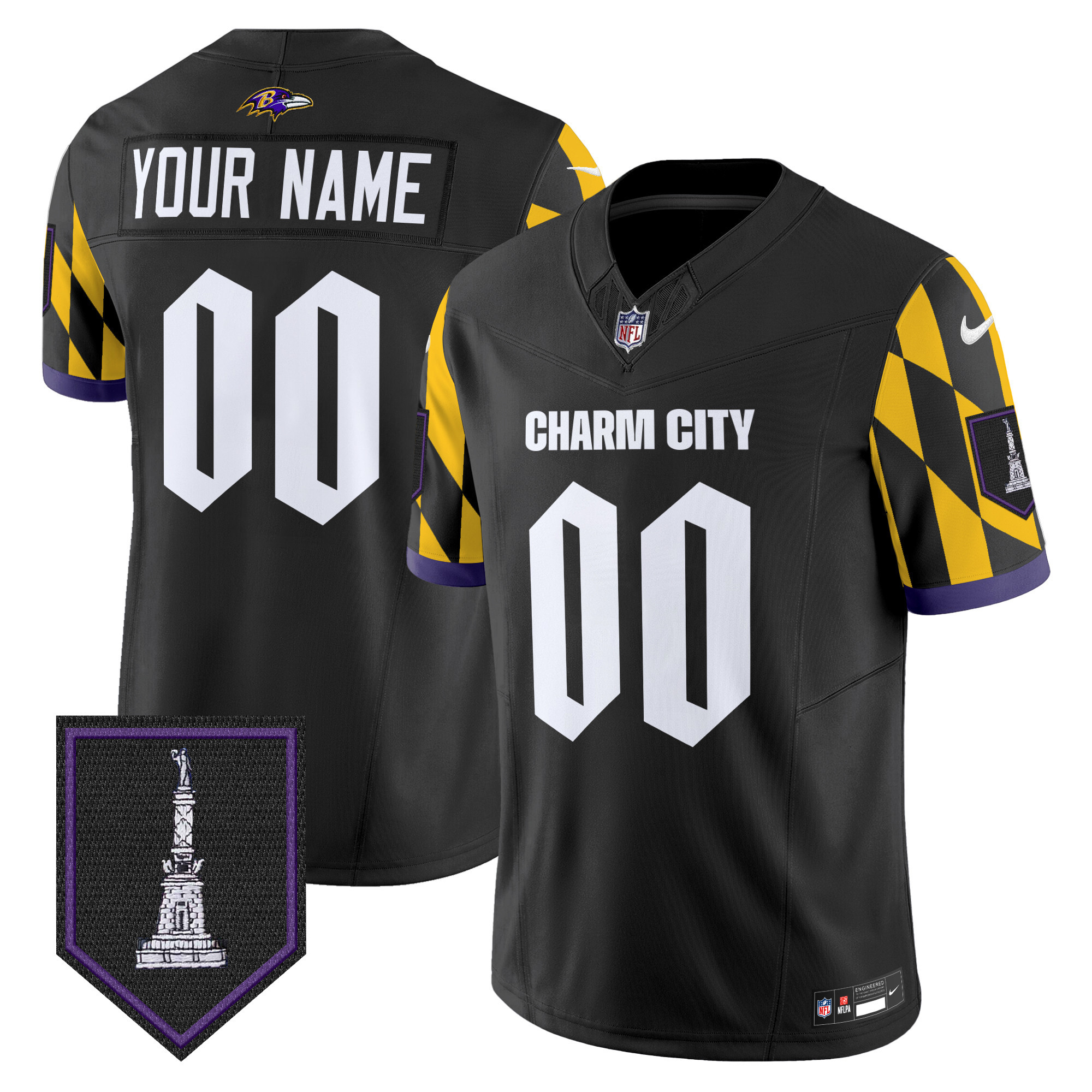 Men's Baltimore Ravens City Edition Patch Vapor Limited Custom Black Jersey - All Stitched