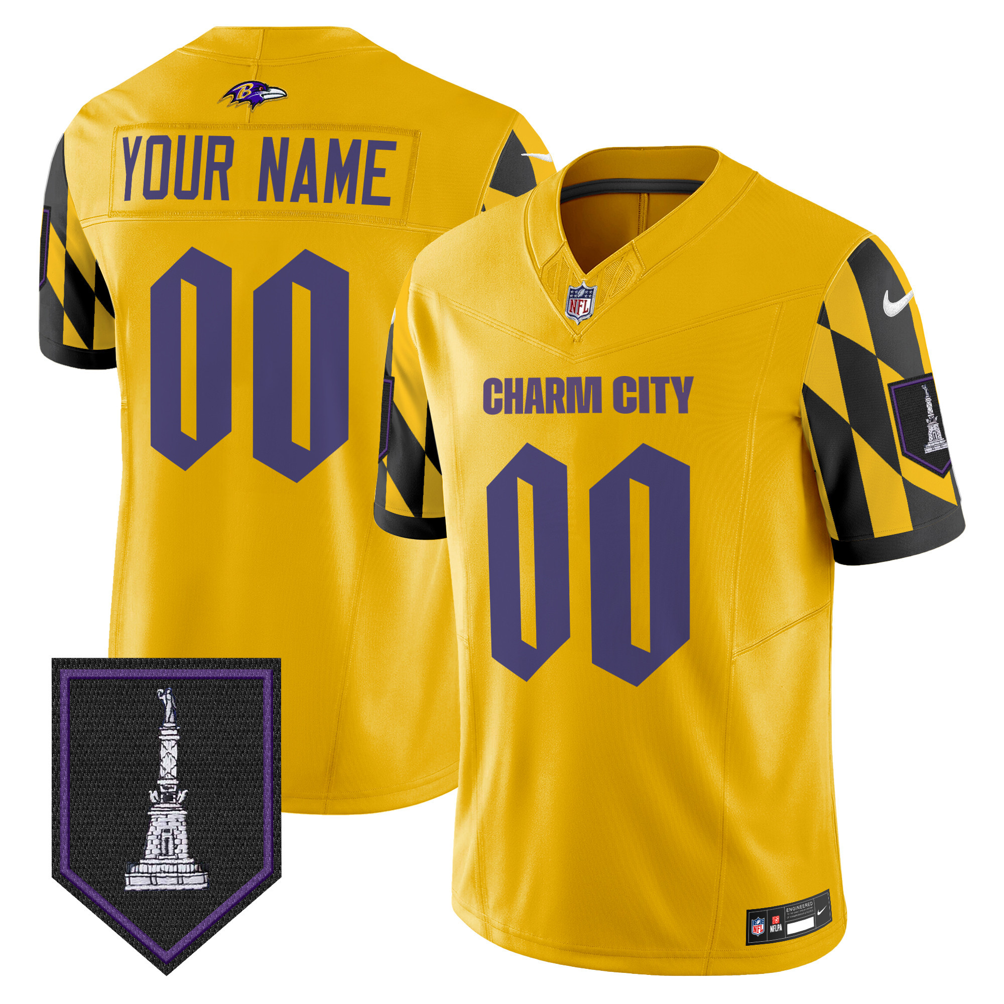 Men's Baltimore Ravens City Edition Patch Vapor Limited Custom Gold Jersey - All Stitched