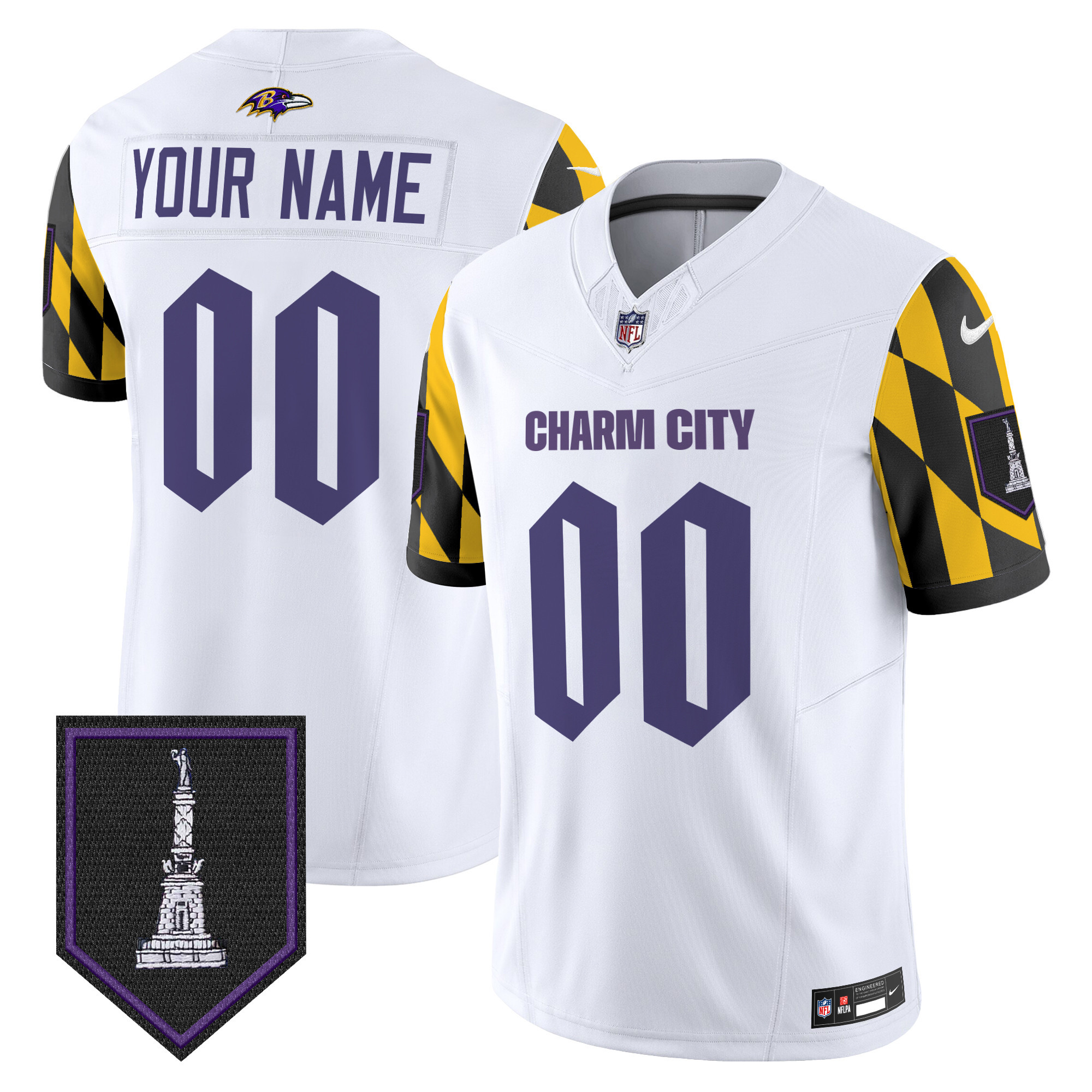 Men's Baltimore Ravens City Edition Patch Vapor Limited Custom White Jersey - All Stitched