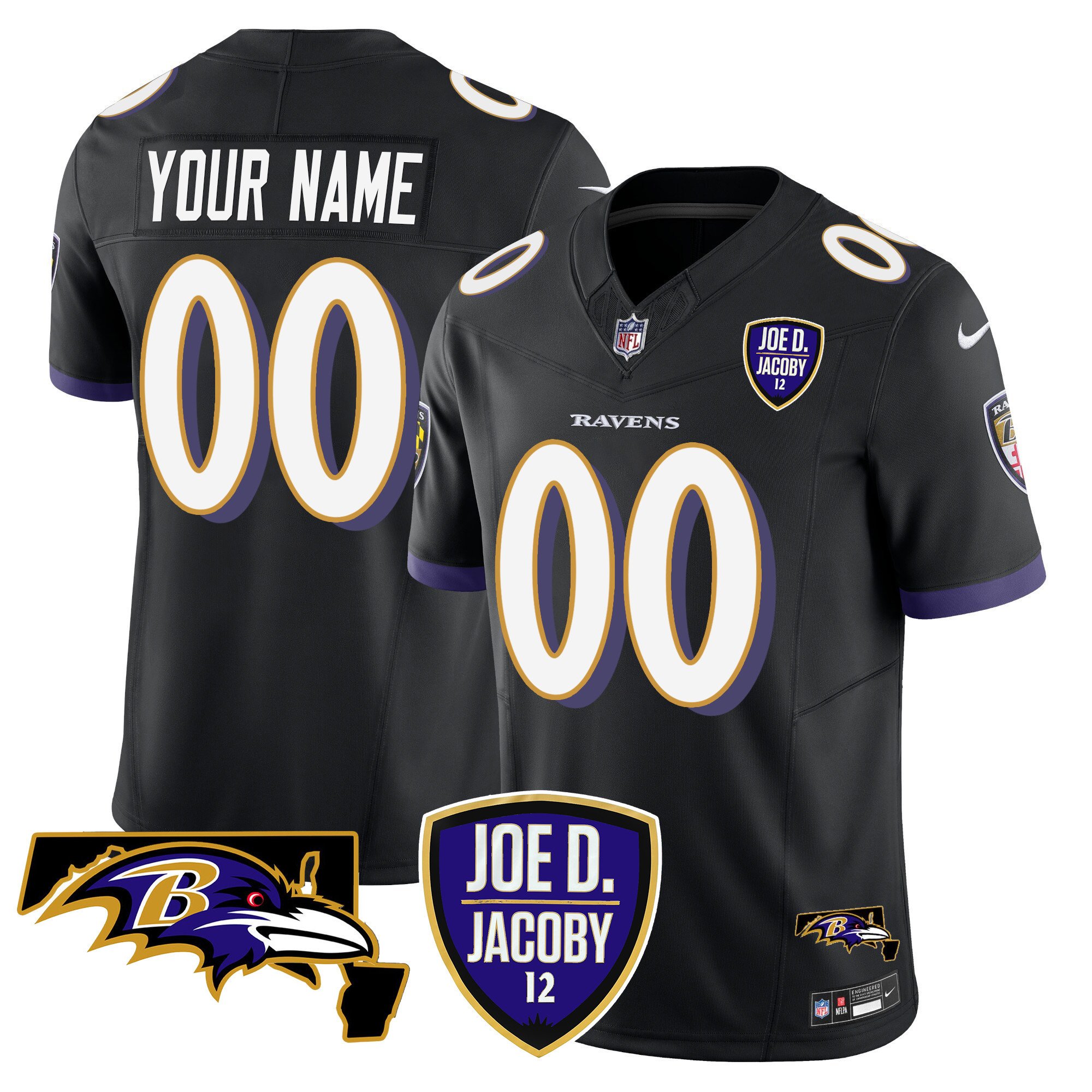 Men's Baltimore Ravens Joe D & Jacoby Patch Vapor Limited Custom Black Jersey - All Stitched