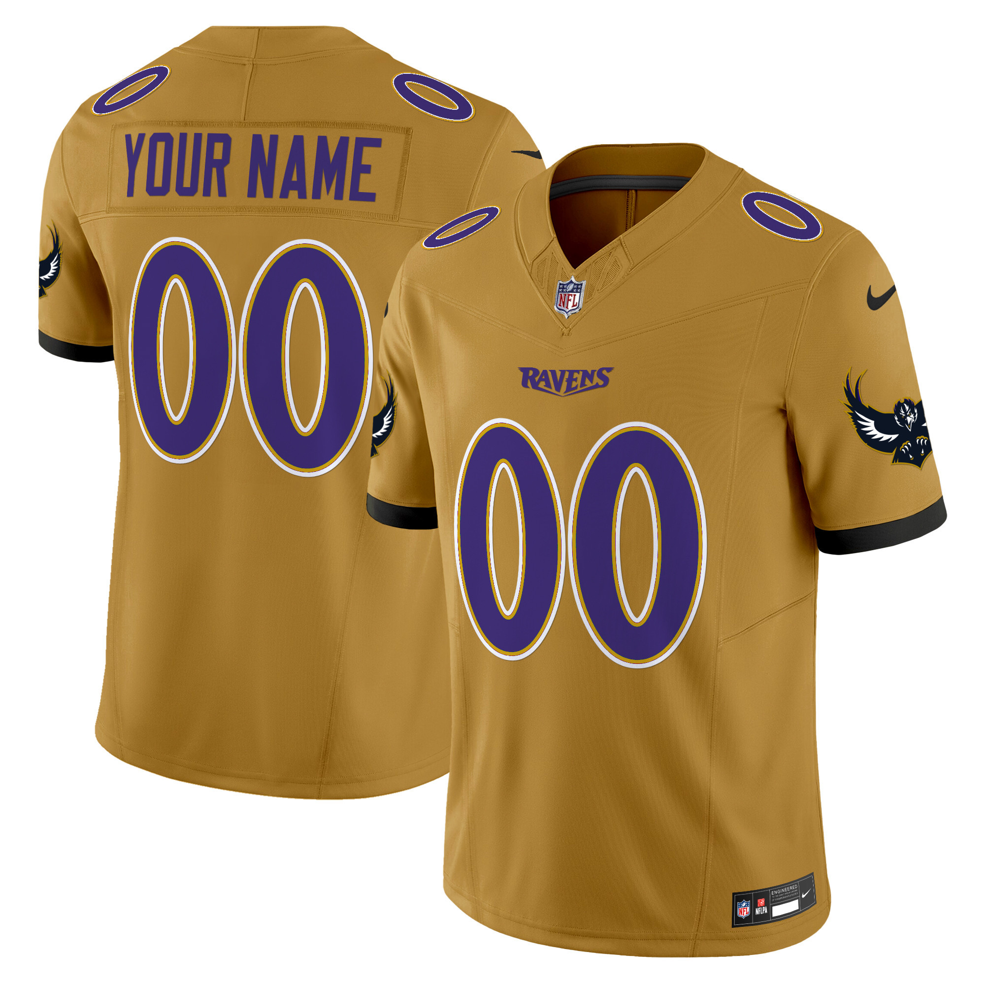 Men's Baltimore Ravens Special Vapor Limited Custom Gold Jersey - All Stitched