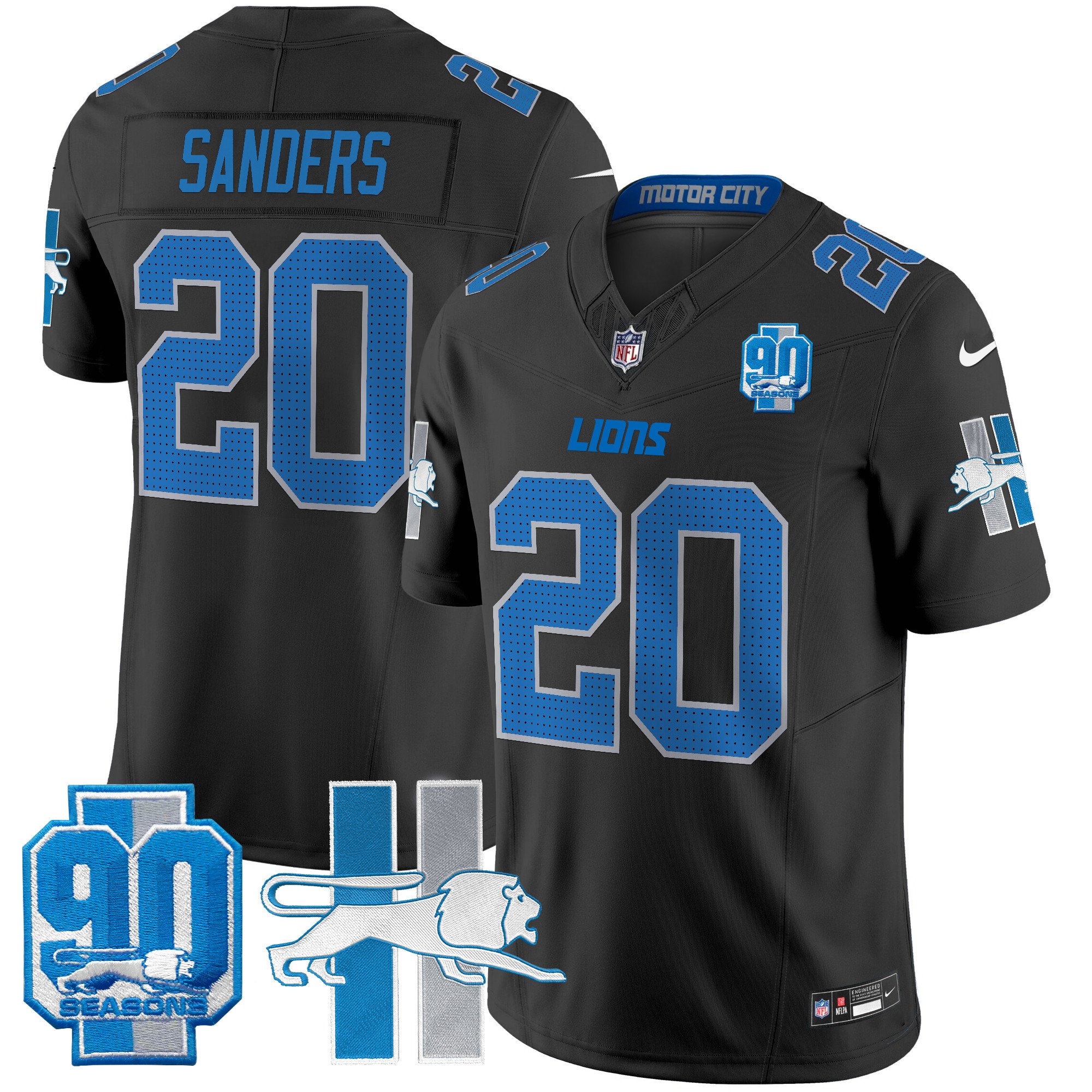 Men's Barry Sanders Detroit Lions 1946 Throwback Vapor Limited Black Jersey - All Stitched