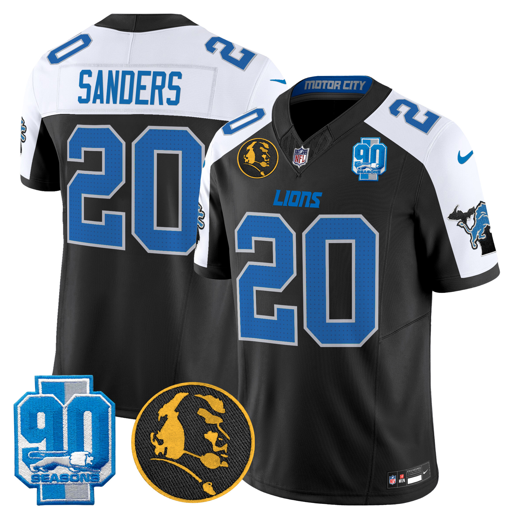 Men's Barry Sanders Detroit Lions 2024 90th & John Madden Patch Vapor Limited Alternate Jersey - All Stitched