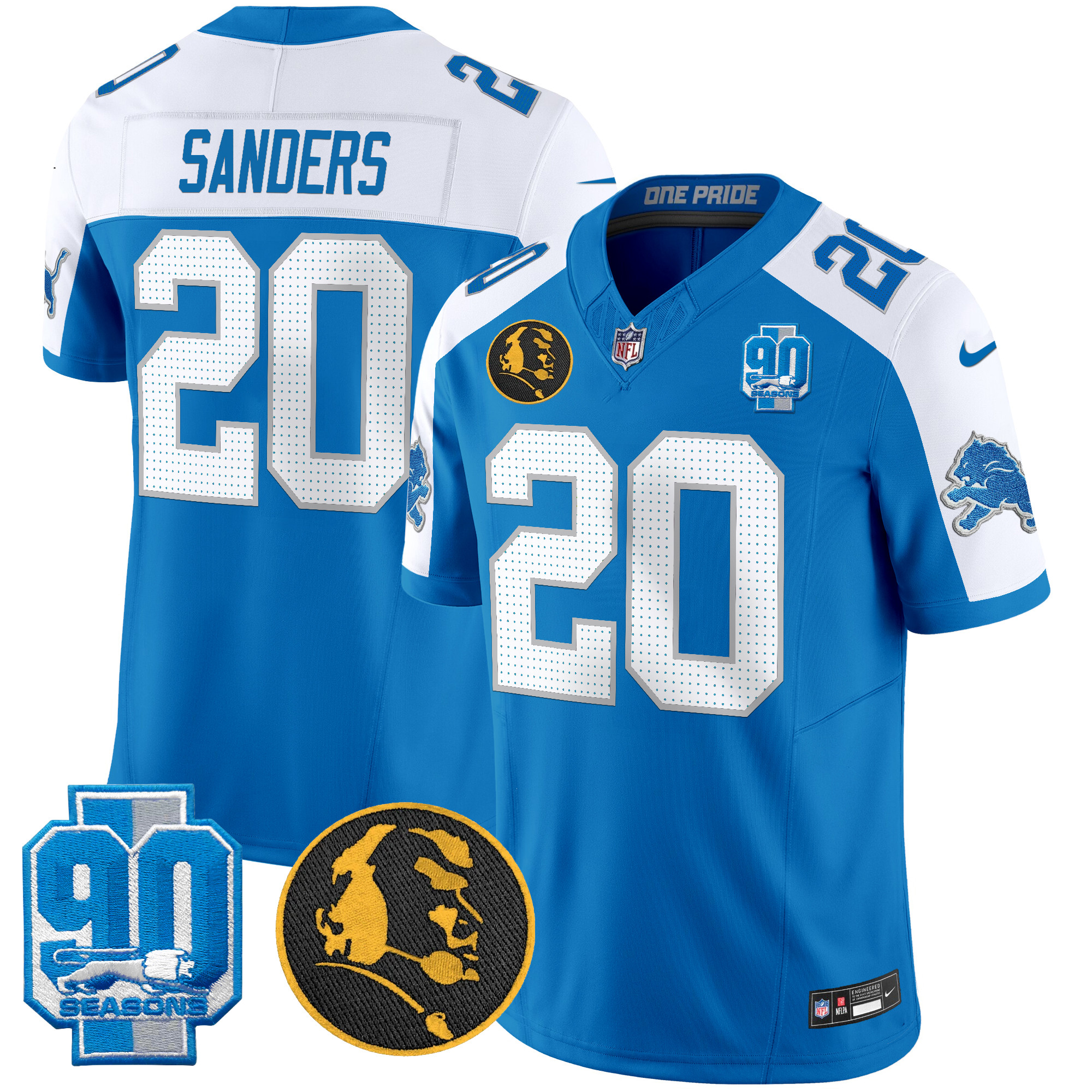 Men's Barry Sanders Detroit Lions 2024 90th & John Madden Patch Vapor Limited Blue Alternate Jersey - All Stitched