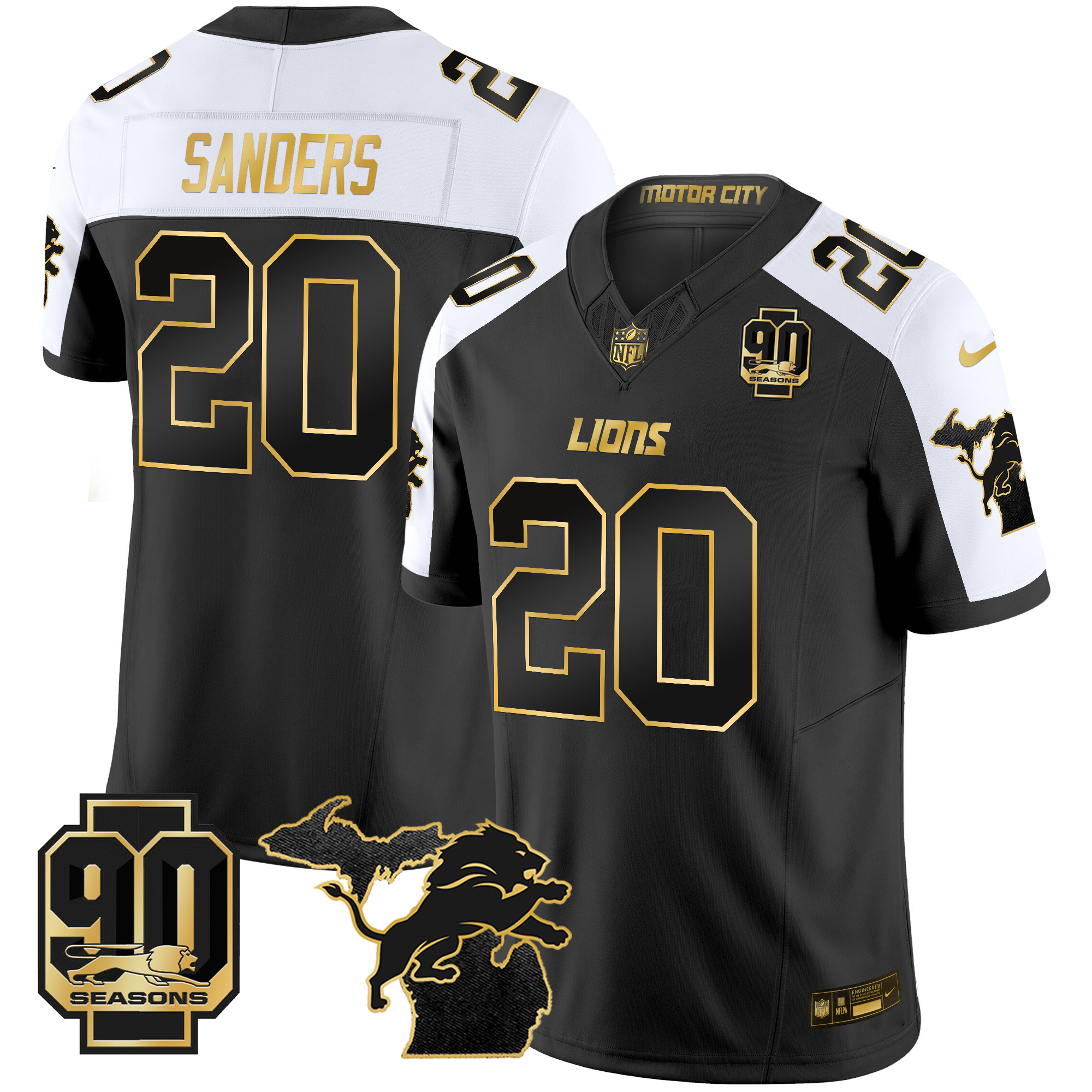 Men's Barry Sanders Detroit Lions 2024 Michigan & 90th Season Patch Gold Vapor Limited Alternate Jersey - All Stitched