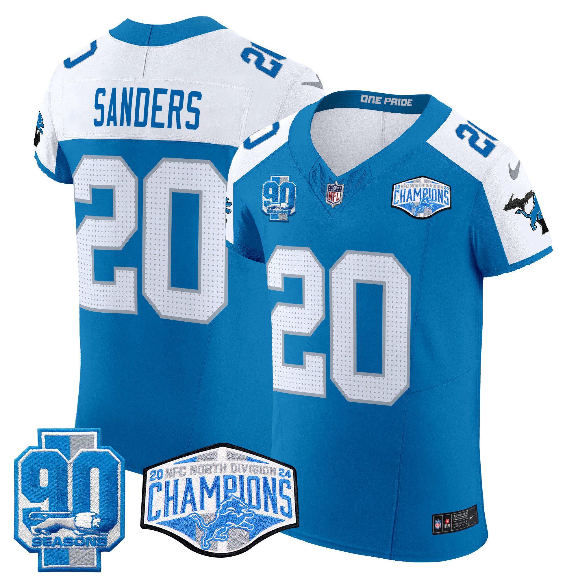 Men's Barry Sanders Detroit Lions 2024 NFC North Division Champions Patch Vapor Elite Blue Alternate Jersey - All Stitched