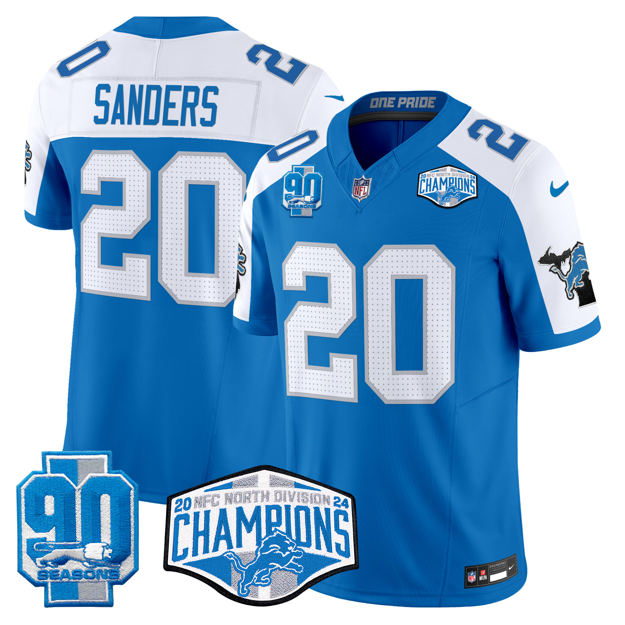 Men's Barry Sanders Detroit Lions 2024 NFC North Division Champions Patch Vapor Limited Blue Alternate Jersey - All Stitched