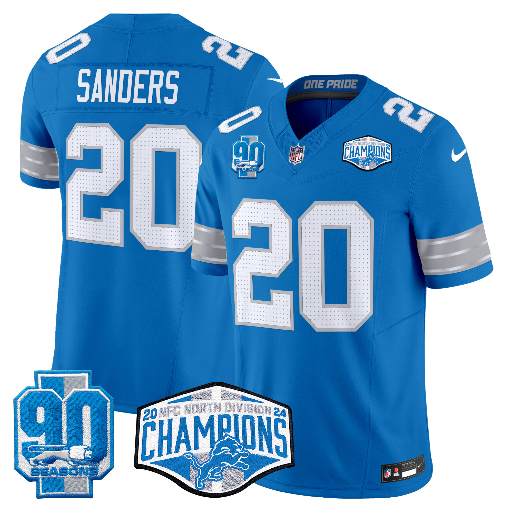 Men's Barry Sanders Detroit Lions 2024 NFC North Division Champions Patch Vapor Limited Blue Jersey - All Stitched