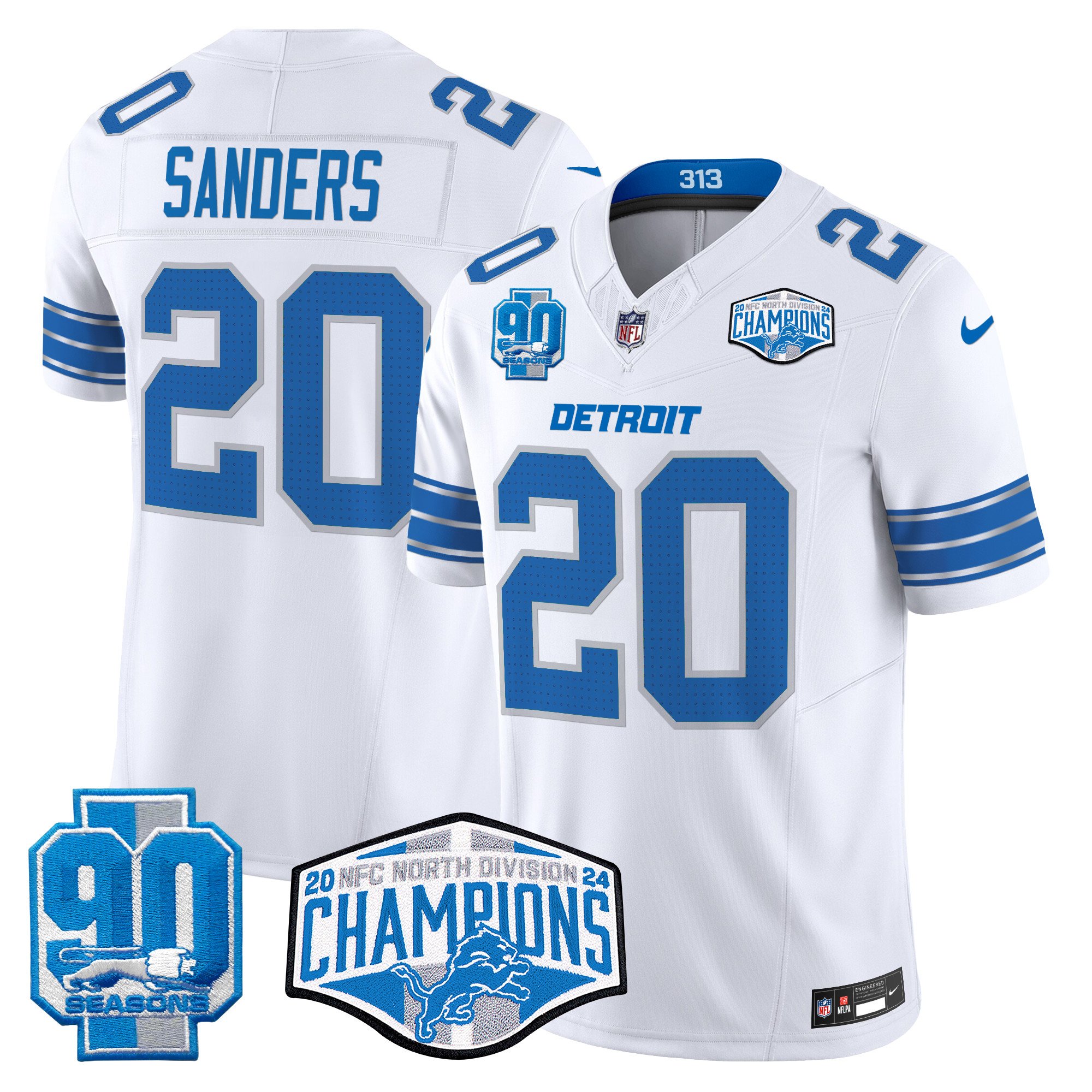 Men's Barry Sanders Detroit Lions 2024 NFC North Division Champions Patch Vapor Limited White Jersey - All Stitched