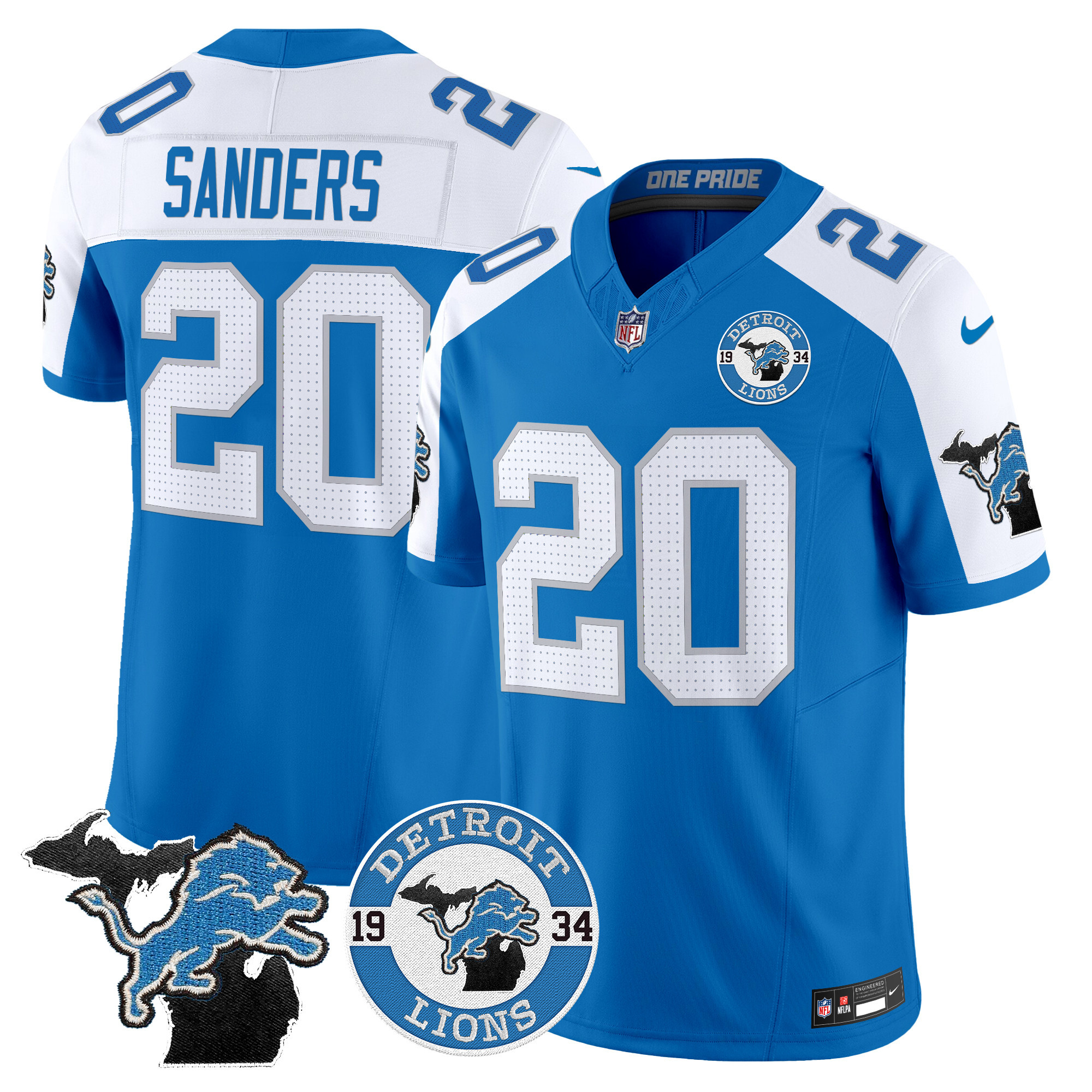 Men's Barry Sanders Detroit Lions 2024 Vapor Limited Blue Alternate Jersey - All Stitched