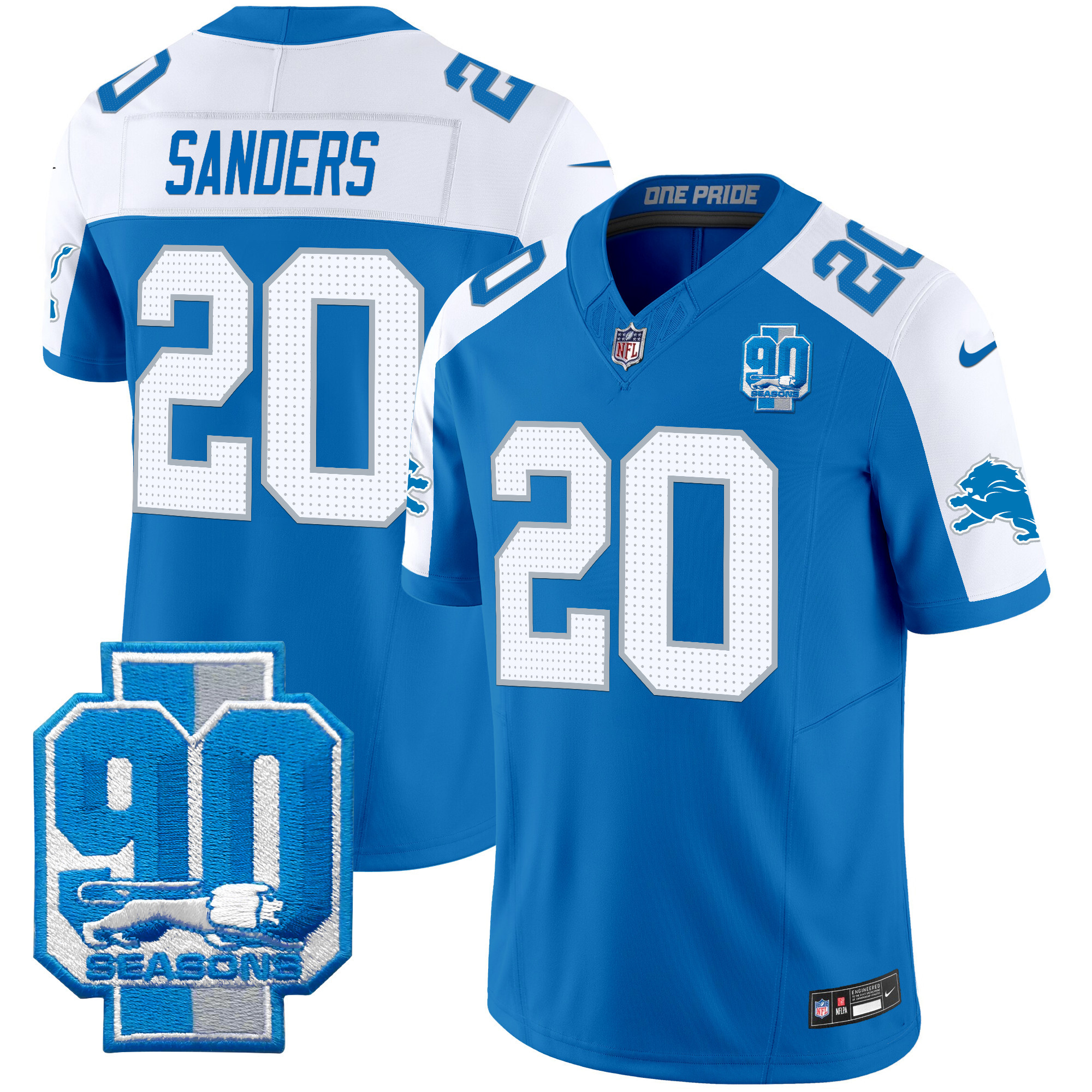 Men's Barry Sanders Detroit Lions 90th Year Patch Vapor Limited Blue Alternate Jersey - All Stitched