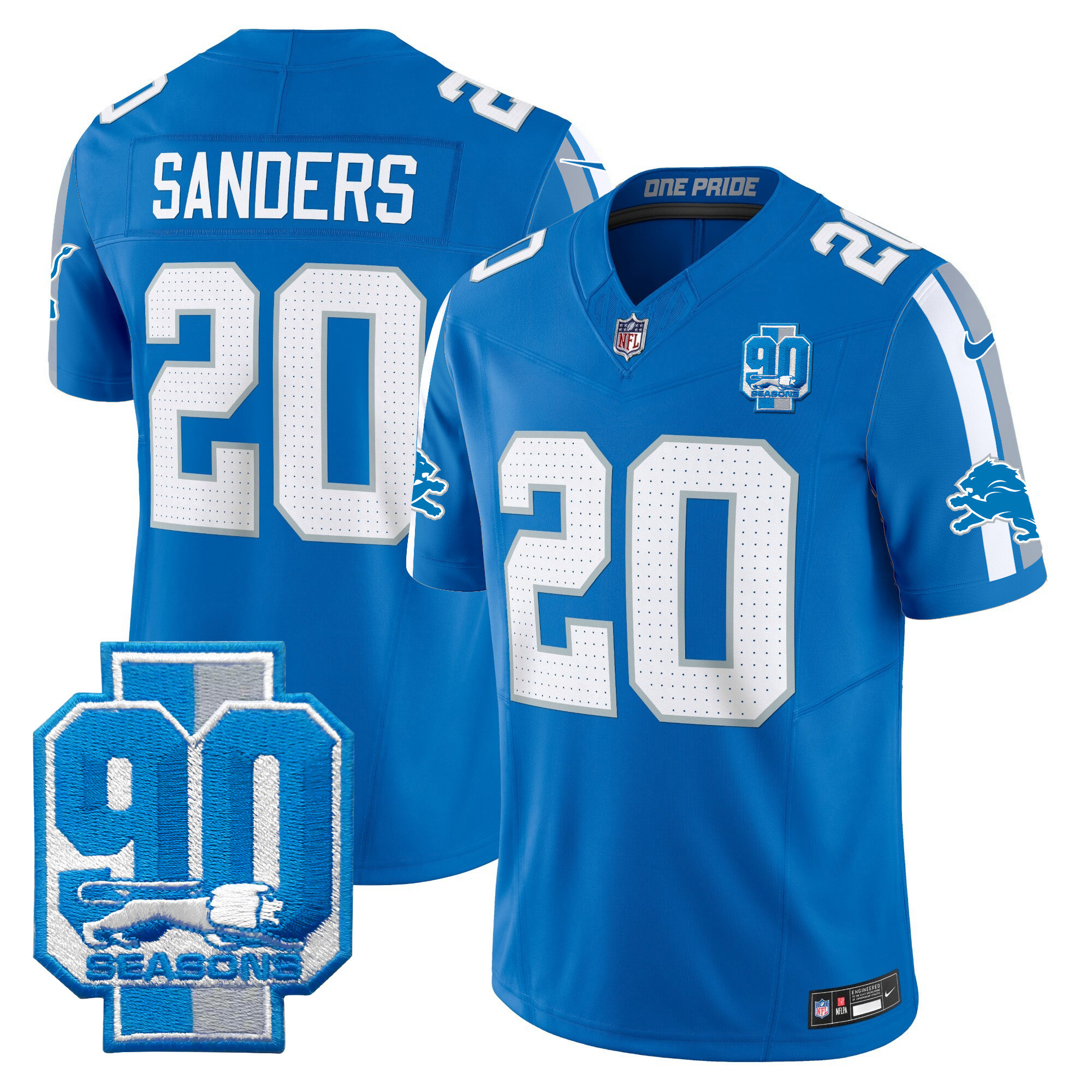 Men's Barry Sanders Detroit Lions 90th Year Patch Vapor Limited Blue Jersey - All Stitched