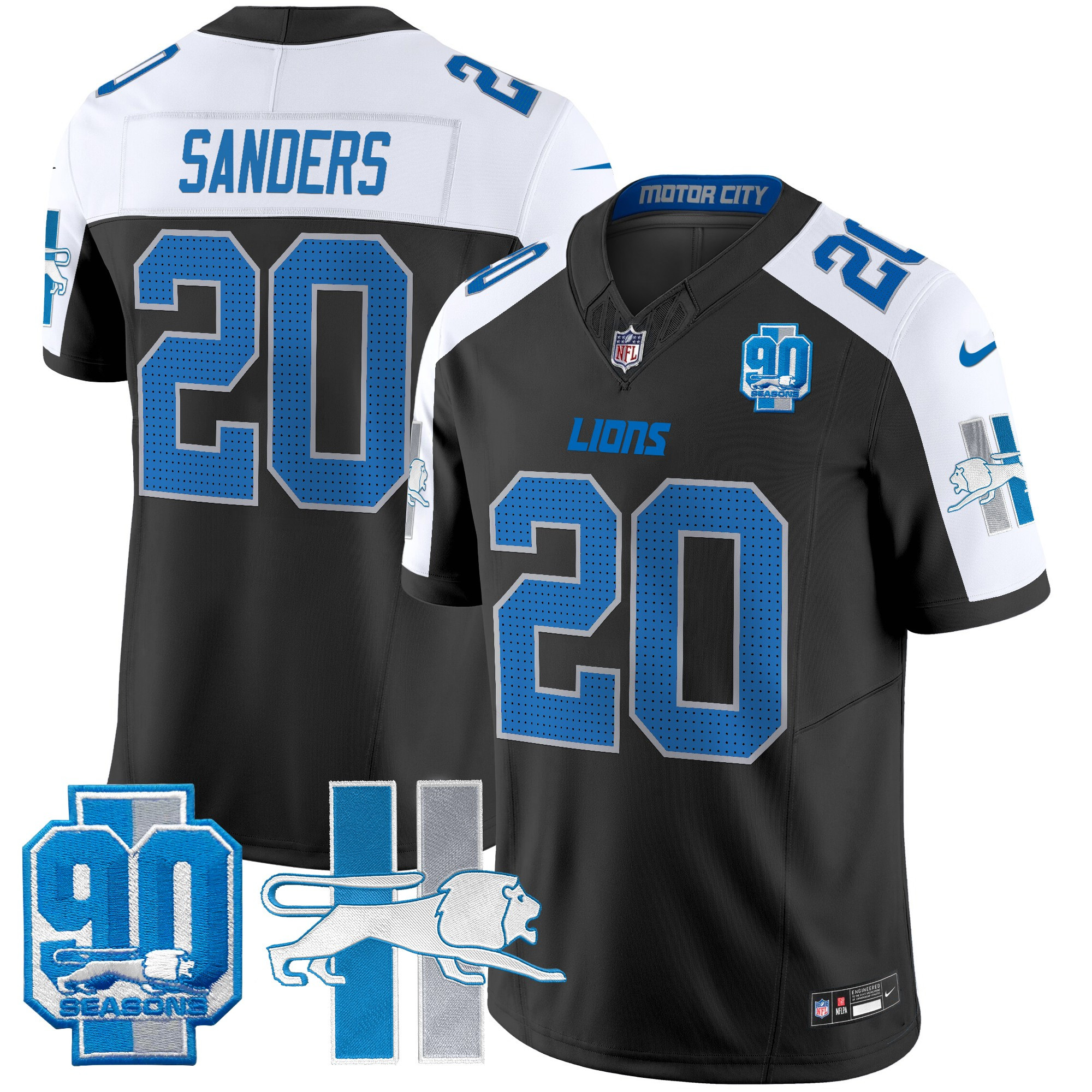Men's Barry Sanders Detroit Lions Throwback 90th Year Patch Vapor Limited Black Alternate Jersey - All Stitched