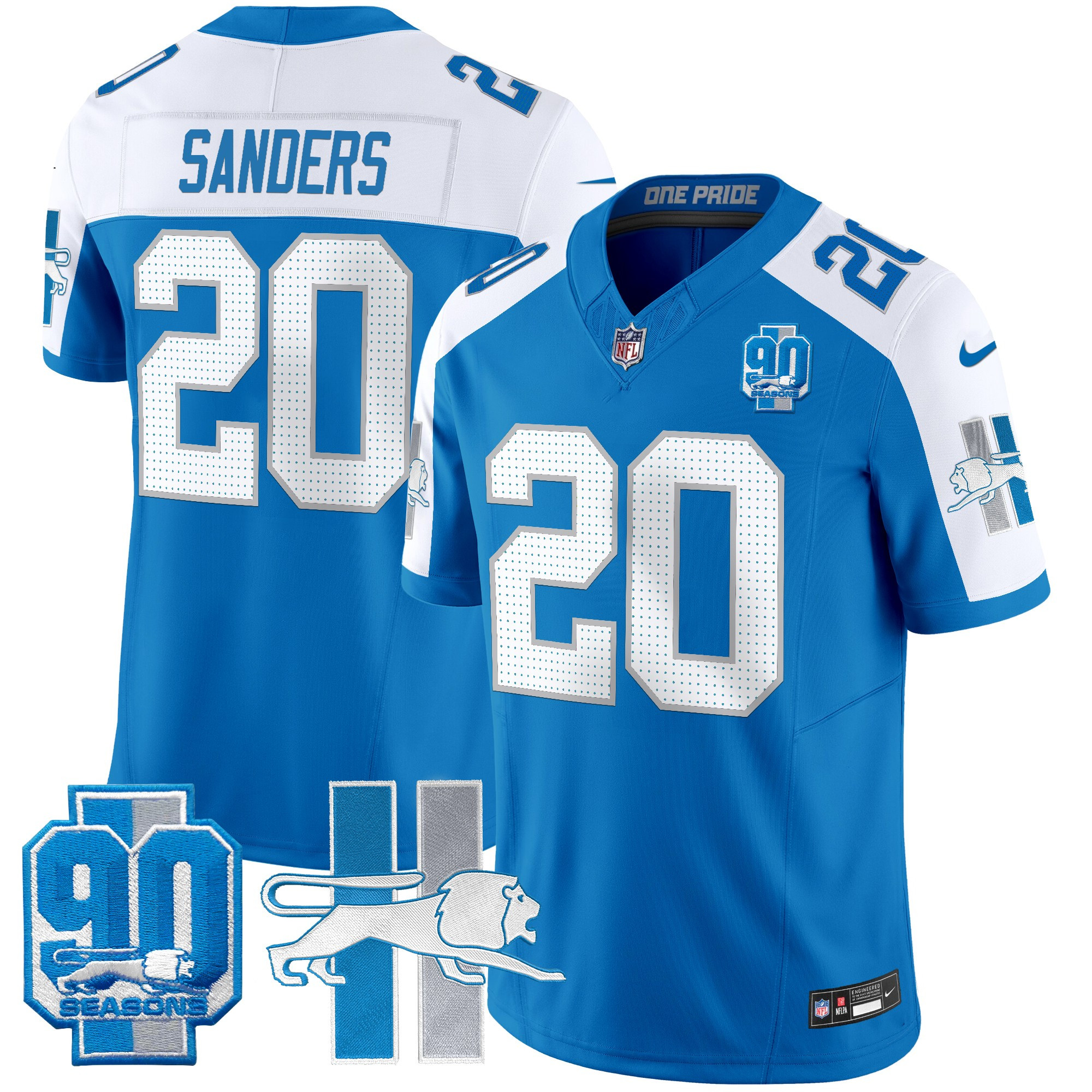 Men's Barry Sanders Detroit Lions Throwback 90th Year Patch Vapor Limited Blue Alternate Jersey - All Stitched