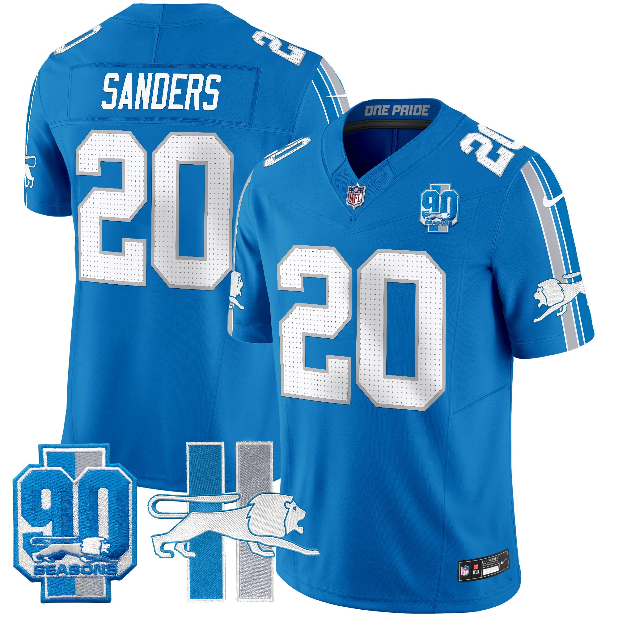 Men's Barry Sanders Detroit Lions Throwback 90th Year Patch Vapor Limited Blue Jersey - All Stitched