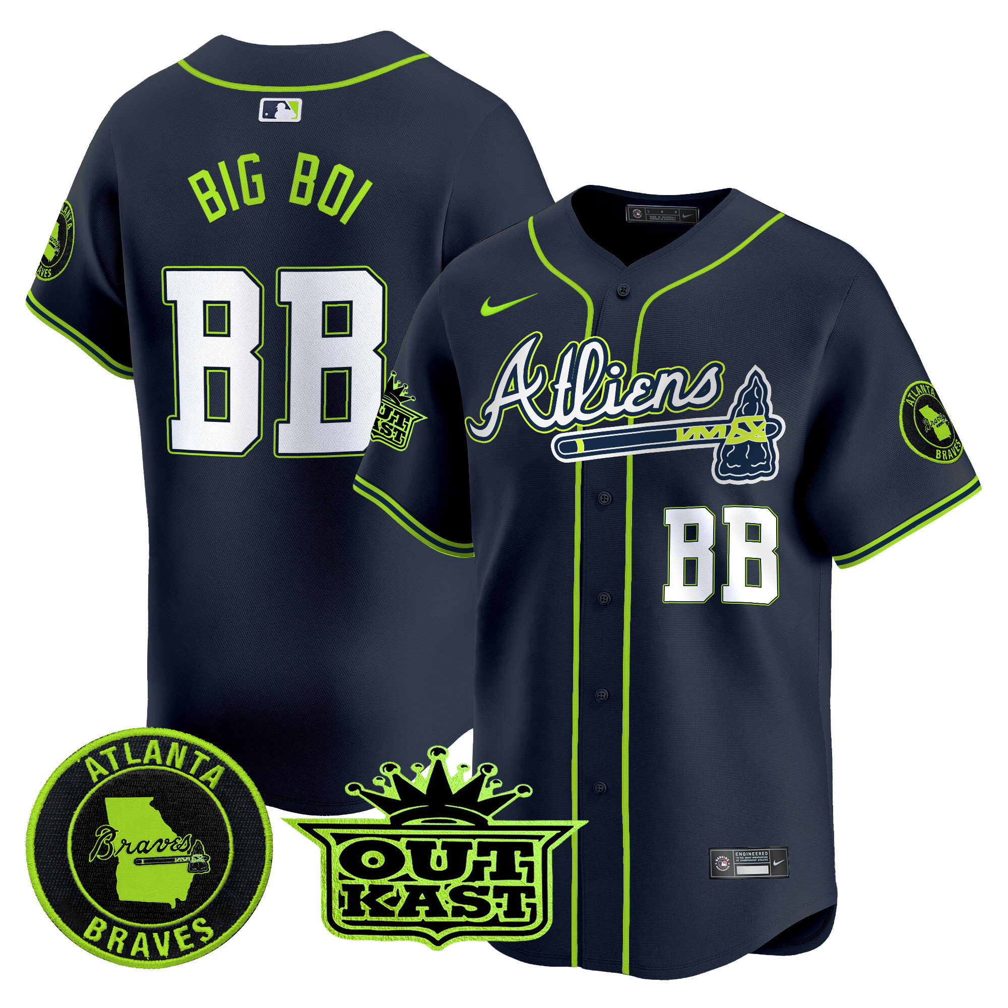 Men's Big Boi Atlanta Braves Atliens Vapor Premier Limited Atliens Jersey V4 - All Stitched