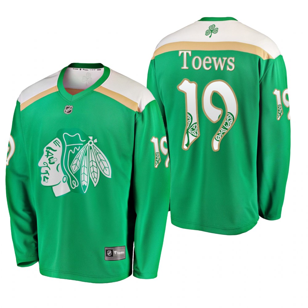 Men's Blackhawks Jonathan Toews #19 2019 St. Patrick's Day Green Fanatics Branded Jersey