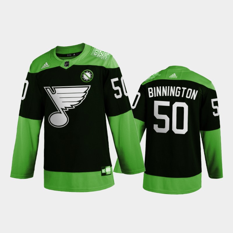 Men's Blues jordan binnington #50 Health Covid-19 Fight Green Jersey