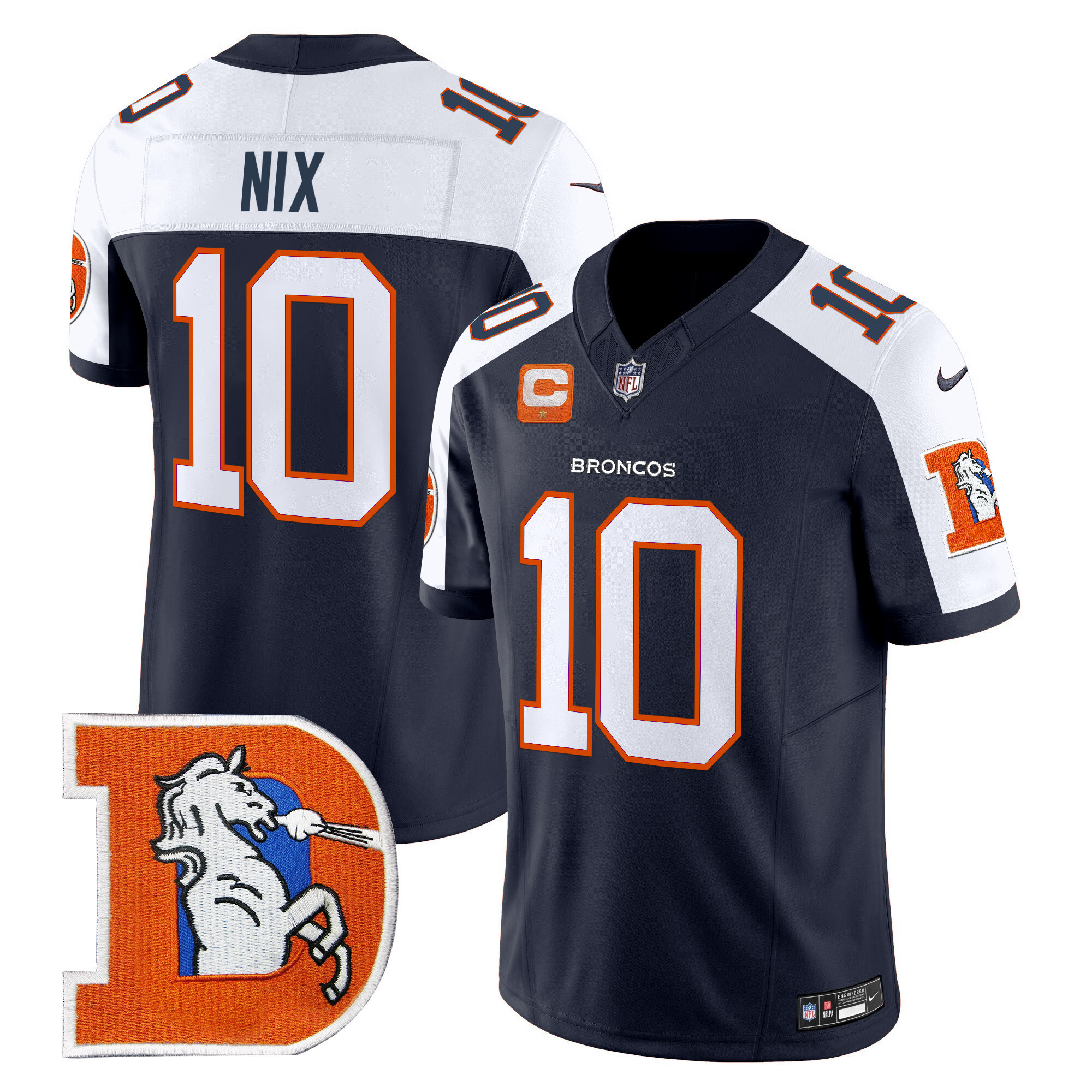 Men's Bo Nix Denver Broncos Throwback Vapor Limited Navy Alternate Jersey - All Stitched
