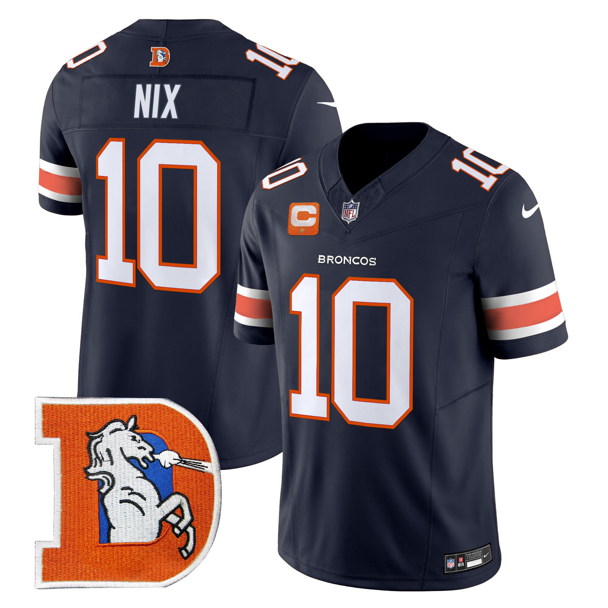 Men's Bo Nix Denver Broncos Throwback Vapor Limited Navy Jersey - All Stitched