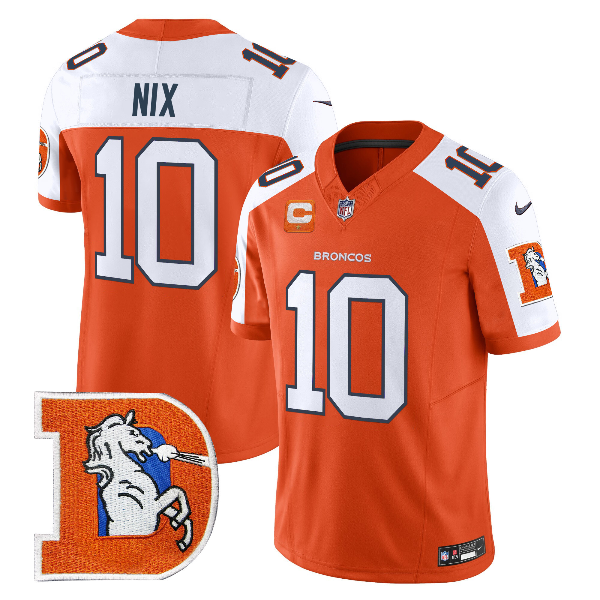 Men's Bo Nix Denver Broncos Throwback Vapor Limited Orange Alternate Jersey - All Stitched