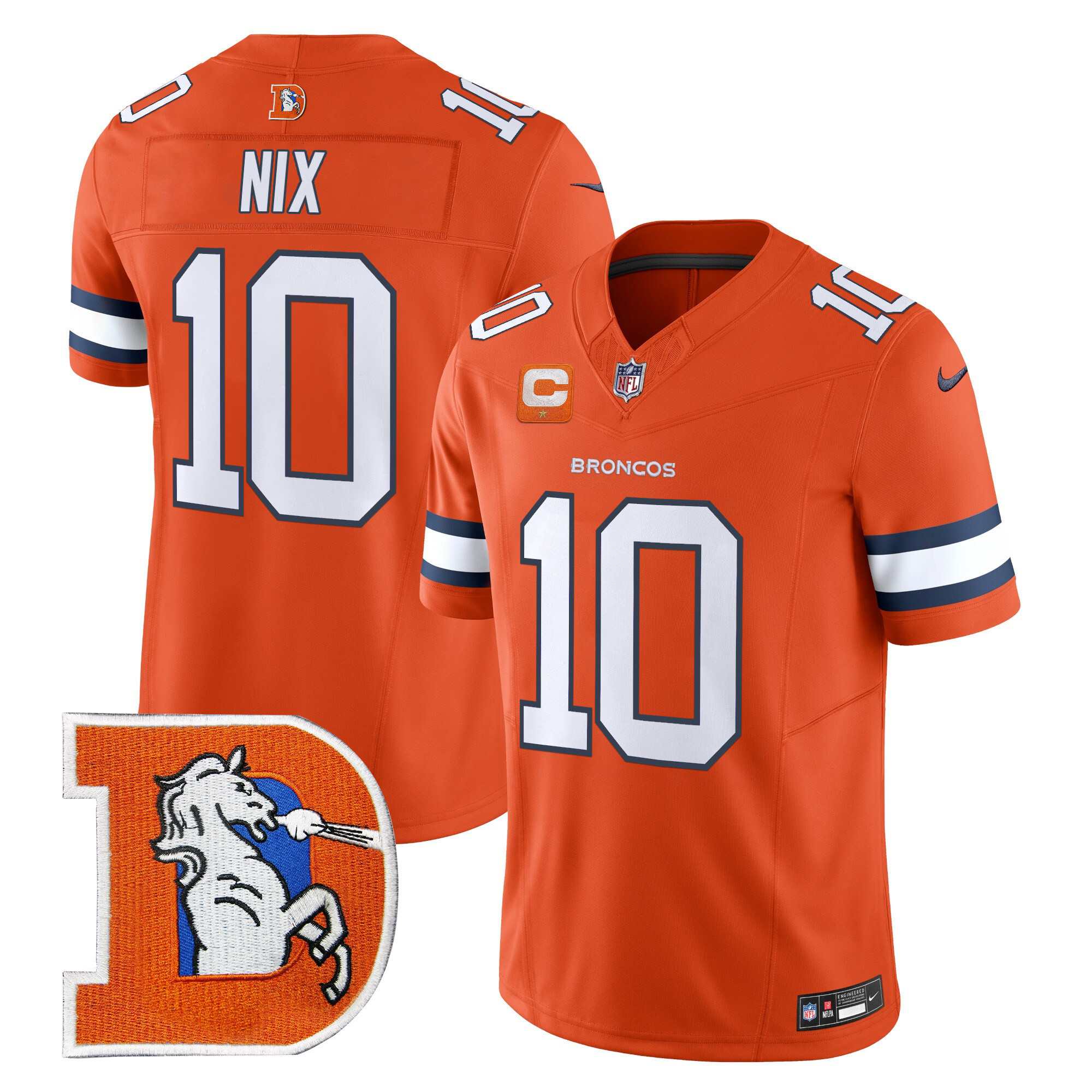 Men's Bo Nix Denver Broncos Throwback Vapor Limited Orange Jersey - All Stitched