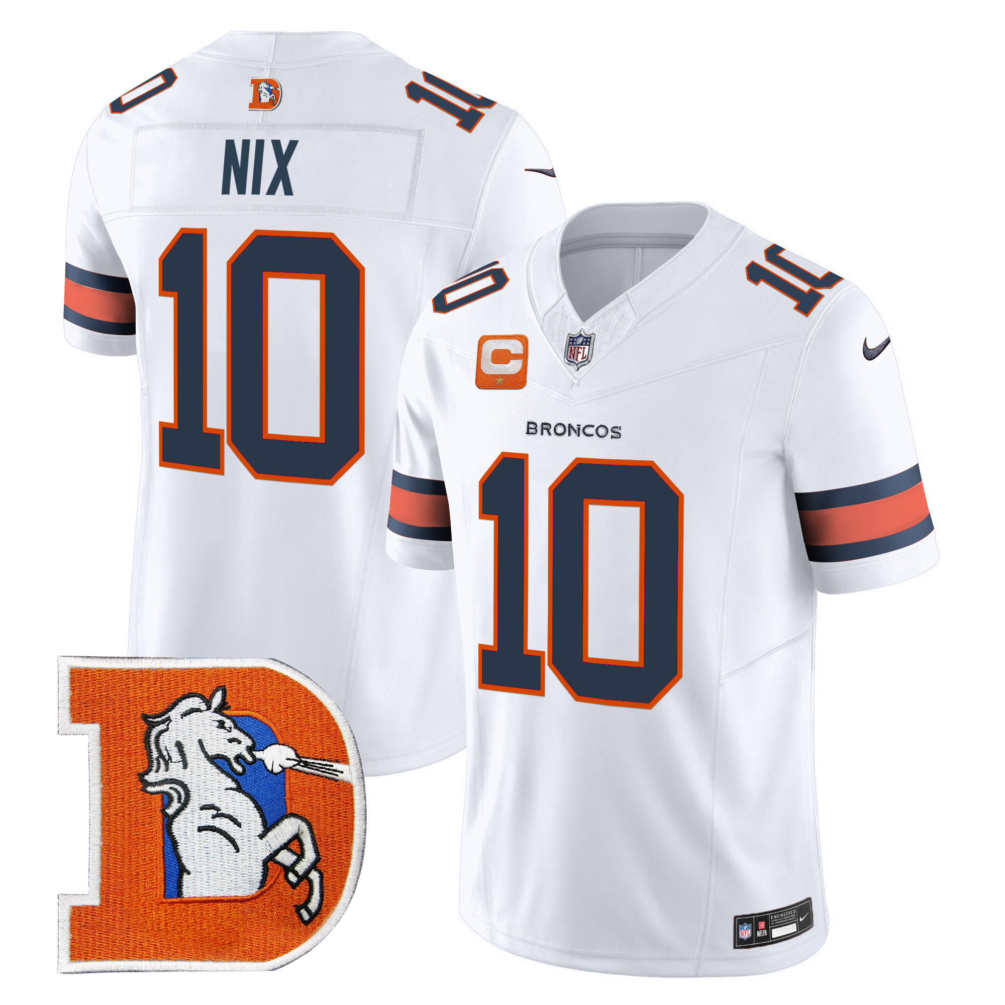 Men's Bo Nix Denver Broncos Throwback Vapor Limited White Jersey - All Stitched