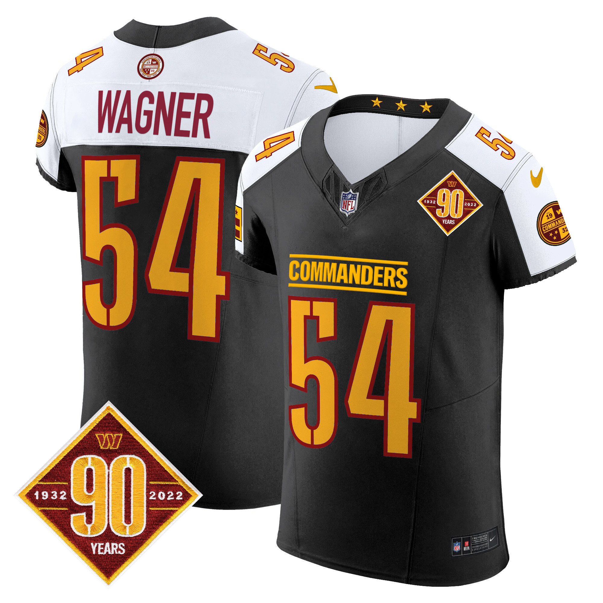 Men's Bobby Wagner Washington Commanders 90th Anniversary Patch Vapor Elite Black Alternate Jersey - All Stitched