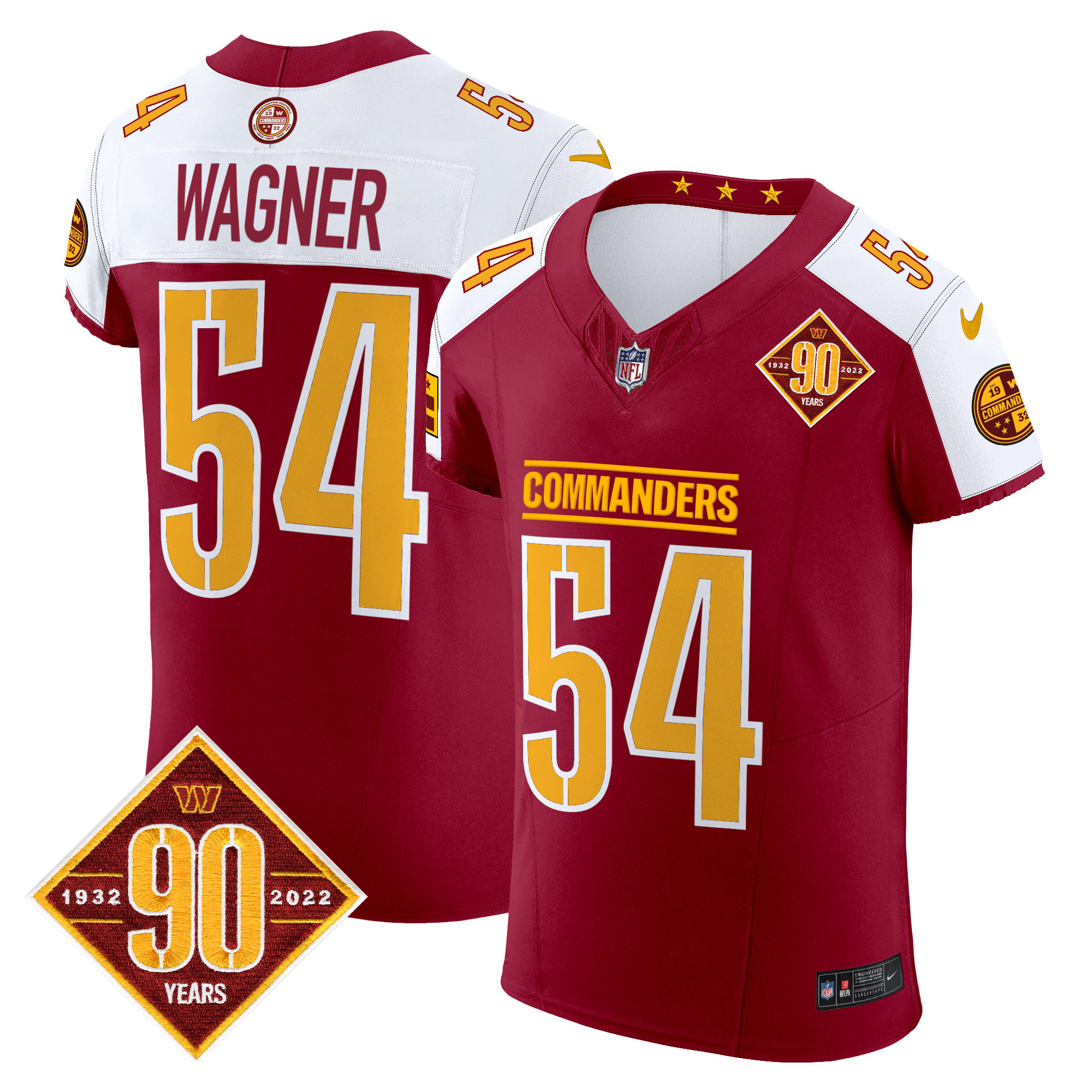 Men's Bobby Wagner Washington Commanders 90th Anniversary Patch Vapor Elite Burgundy Alternate Jersey - All Stitched
