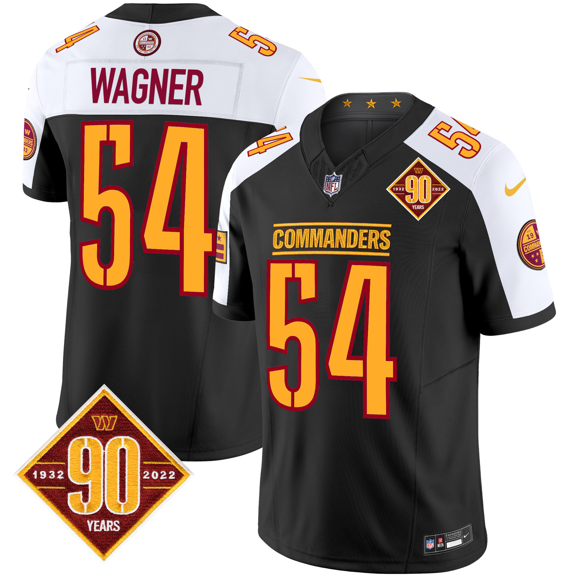 Men's Bobby Wagner Washington Commanders 90th Anniversary Patch Vapor Limited Black Alternate Jersey - All Stitched