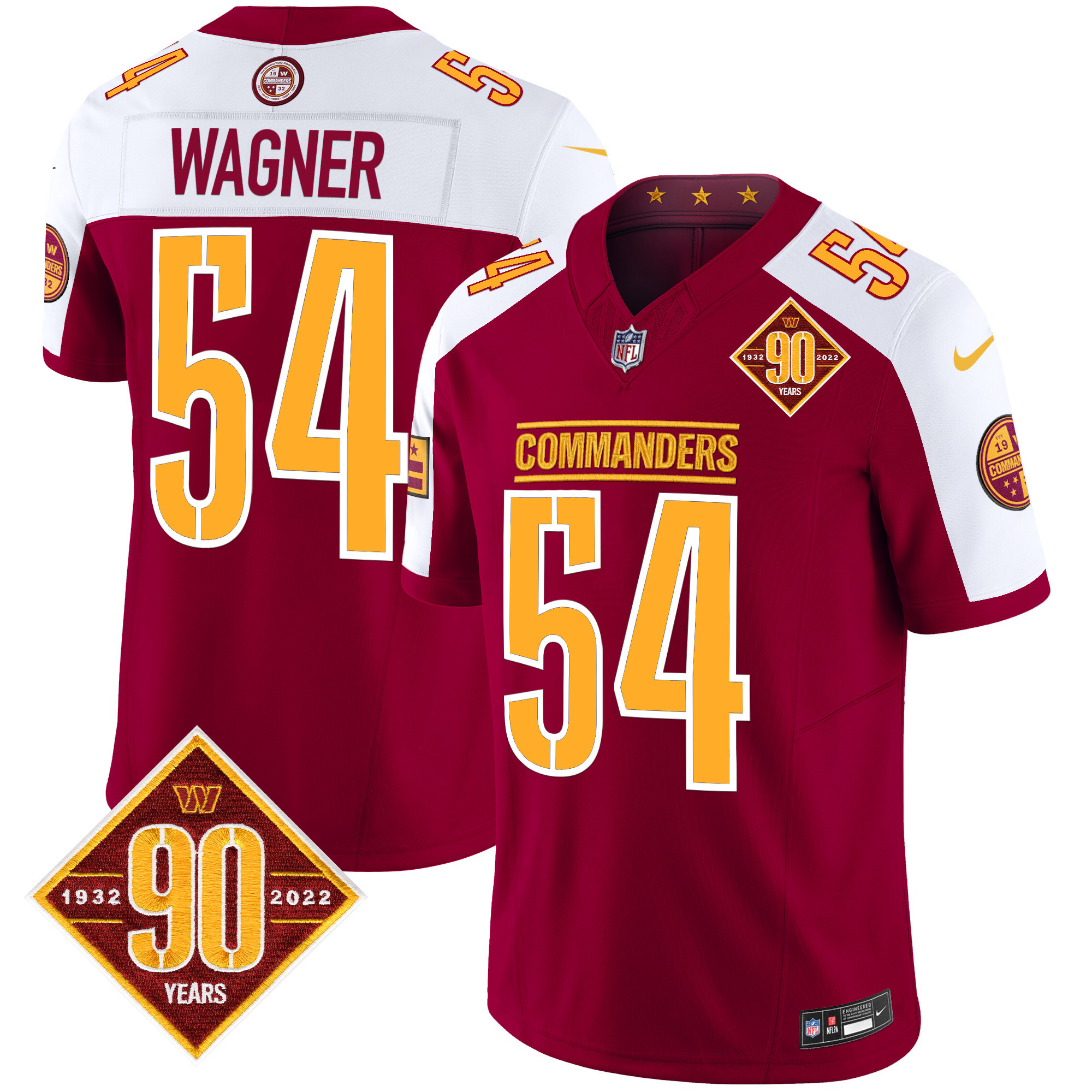 Men's Bobby Wagner Washington Commanders 90th Anniversary Patch Vapor Limited Burgundy Alternate Jersey - All Stitched