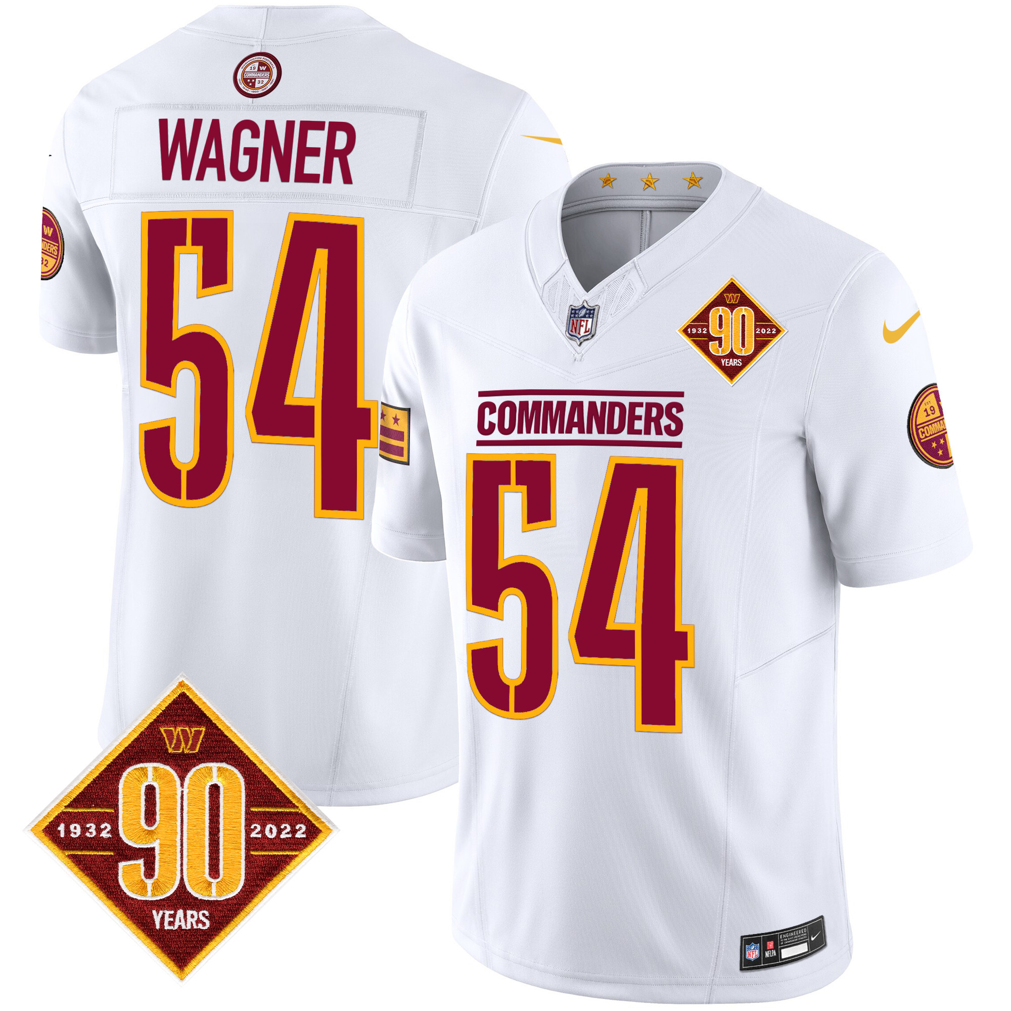Men's Bobby Wagner Washington Commanders 90th Anniversary Patch Vapor Limited White Jersey - All Stitched