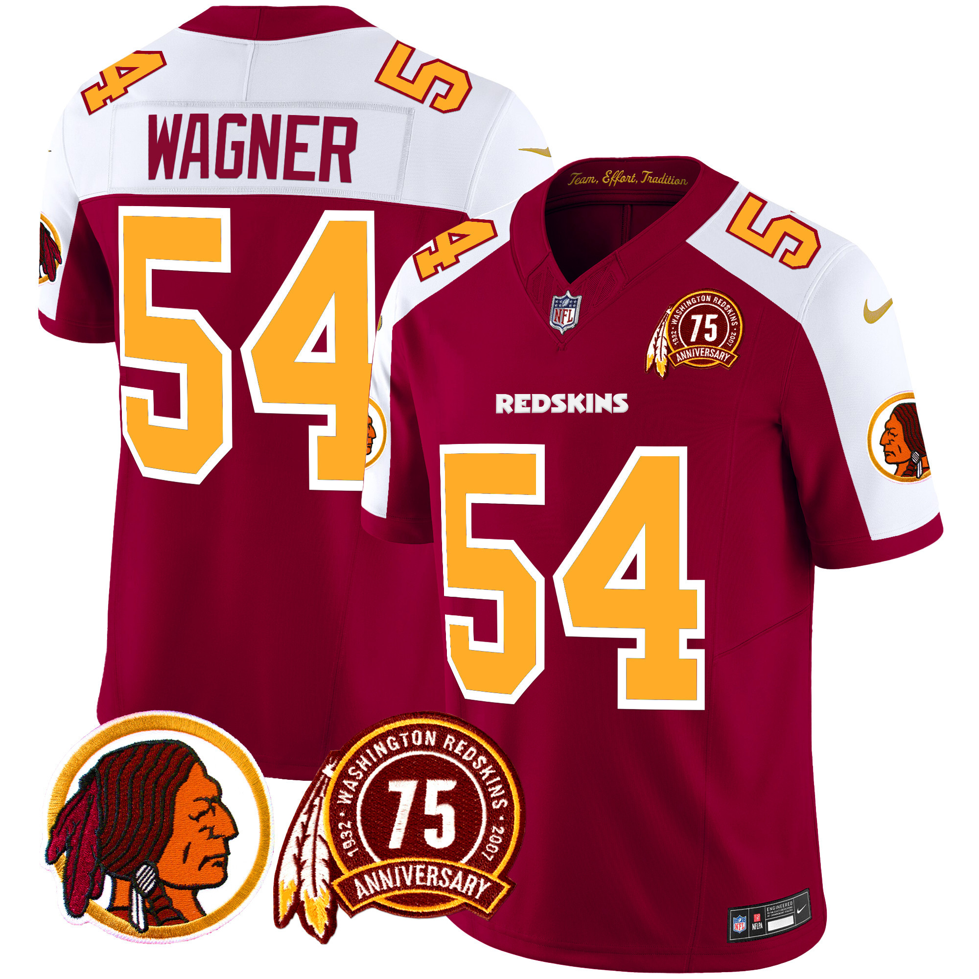 Men's Bobby Wagner Washington Redskins 75th Patch Throwback Vapor Limited Burgundy Alternate Jersey - All Stitched