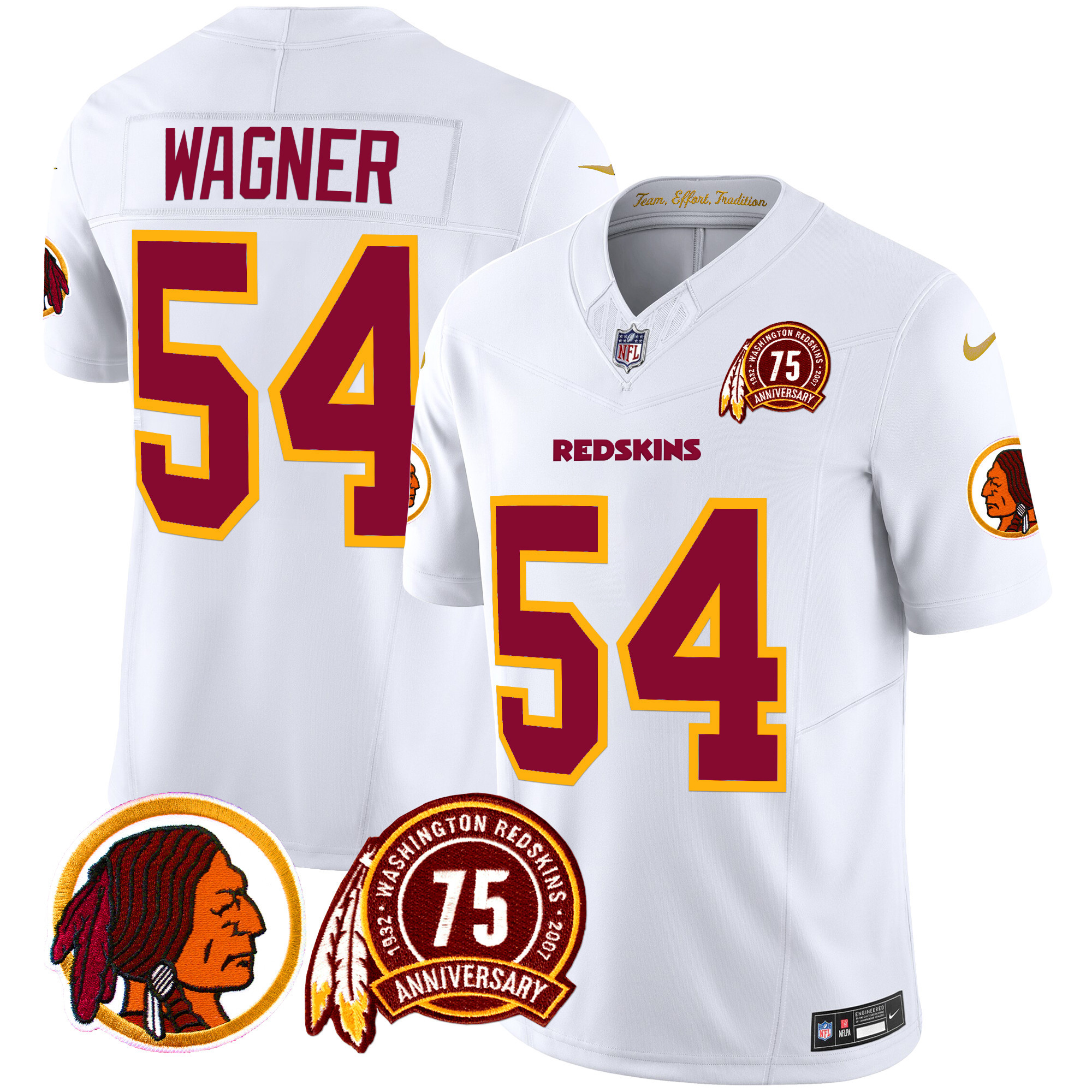 Men's Bobby Wagner Washington Redskins 75th Patch Throwback Vapor Limited White Jersey - All Stitched