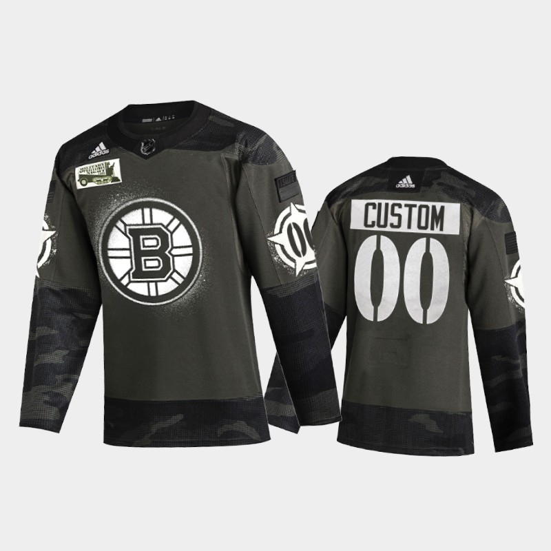 Men's Boston Bruins Custom #00 2021 Military Appreciation Night Camo Jersey