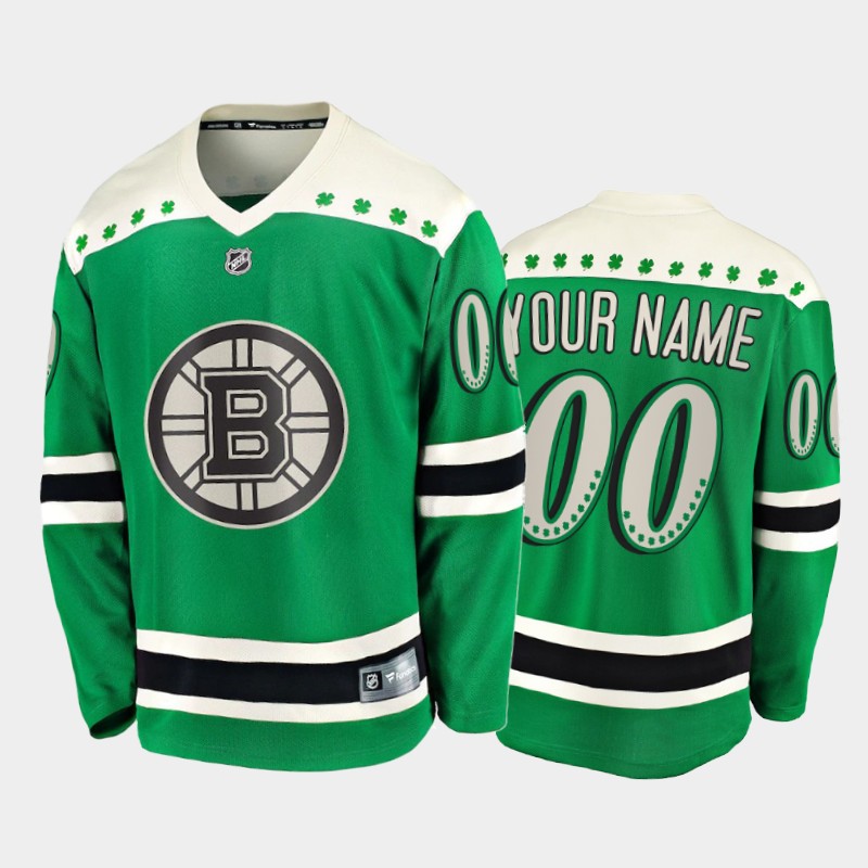 Men's Boston Bruins Custom #00 2021 St. Patrick's Day Green Jersey