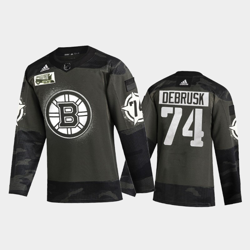 Men's Boston Bruins Jake Debrusk #74 2021 Military Appreciation Night Camo Jersey