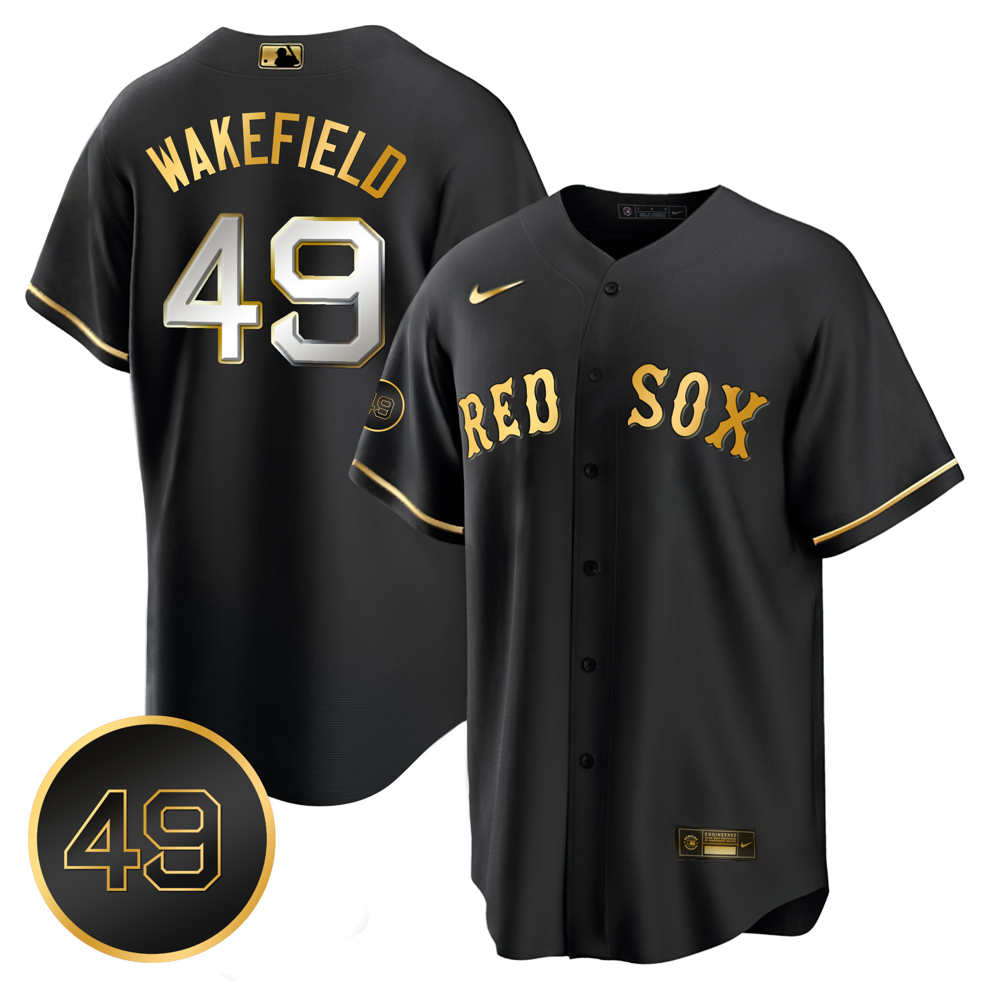 Men's Boston Red Sox #49 Tim Wakefield Patch Cool Base Black Limited Jersey - All Stitched