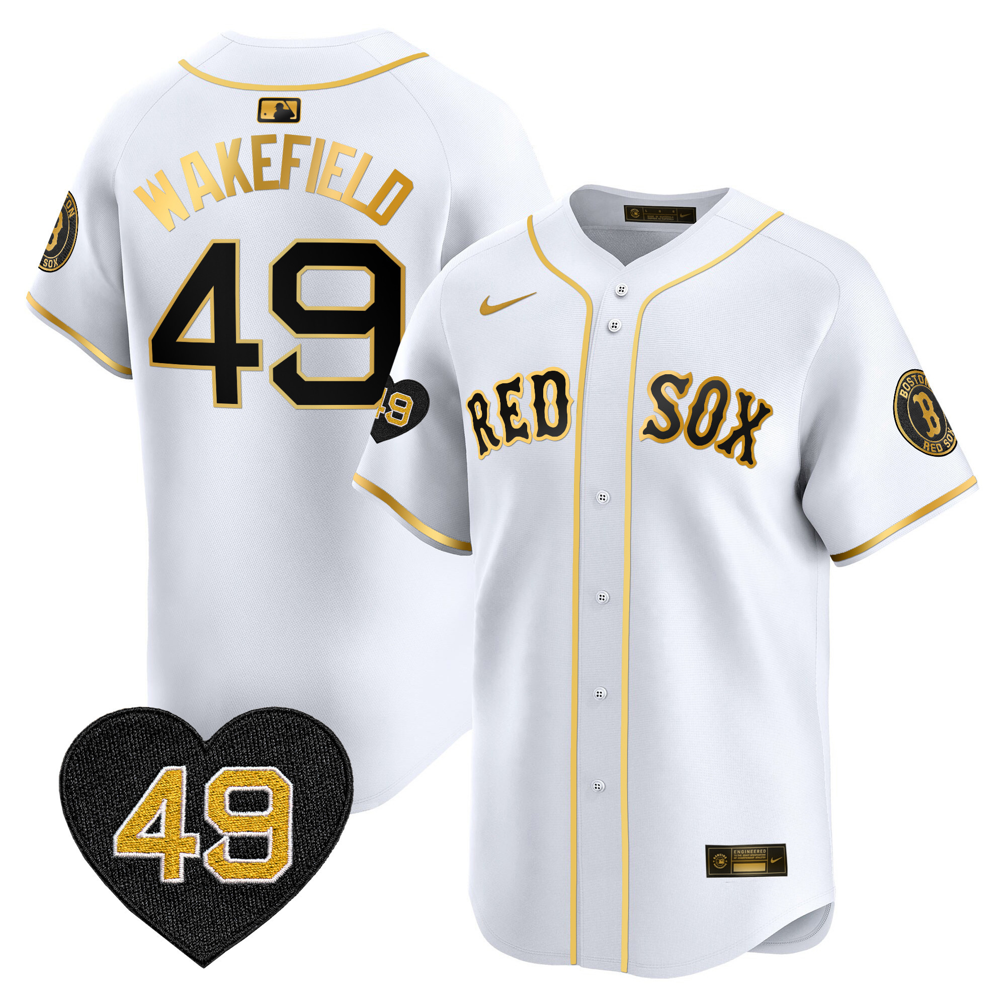 Men's Boston Red Sox Tim Wakefield Patch Vapor Premier Limited White Gold Jersey - All Stitched
