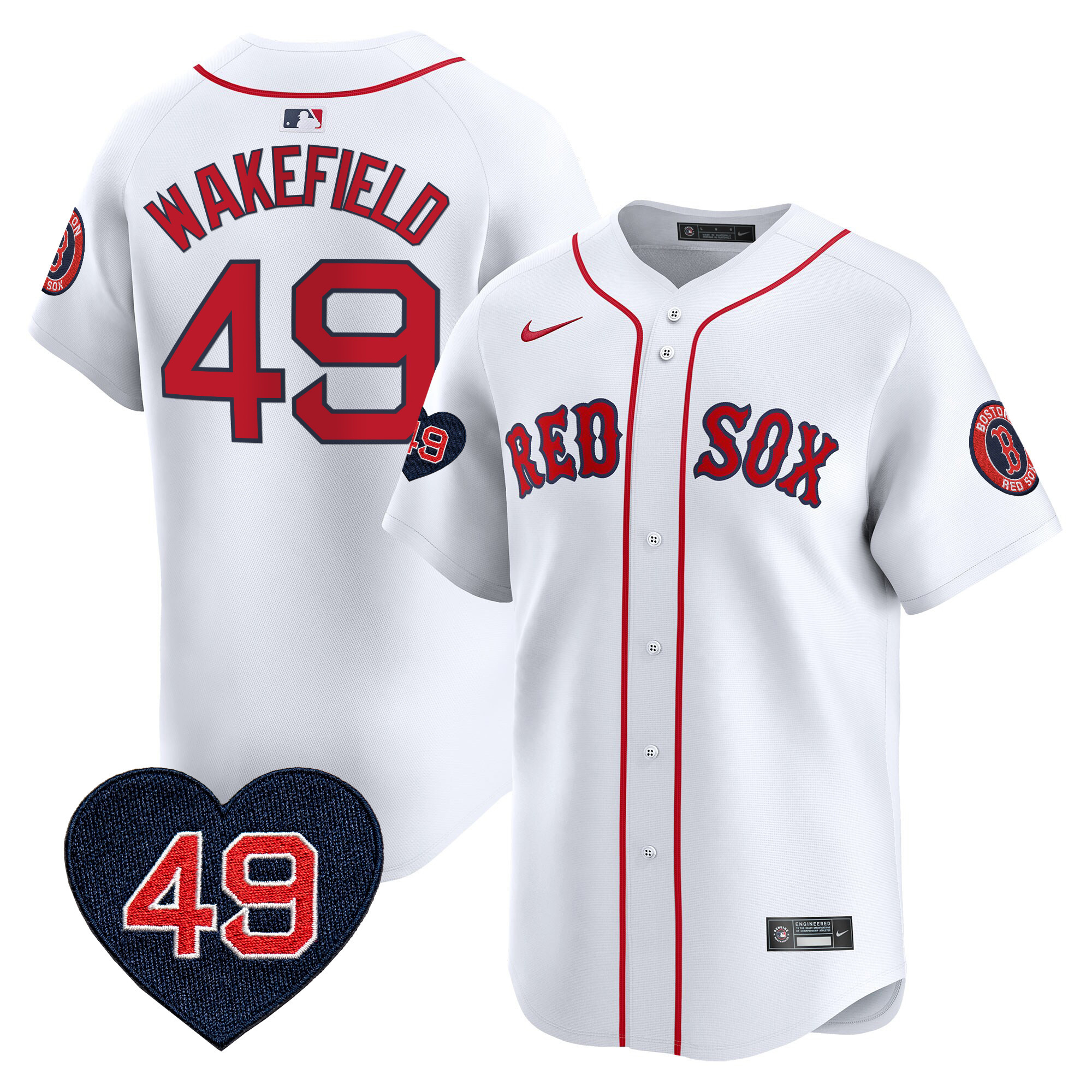 Men's Boston Red Sox Tim Wakefield Patch Vapor Premier Limited White Jersey - All Stitched