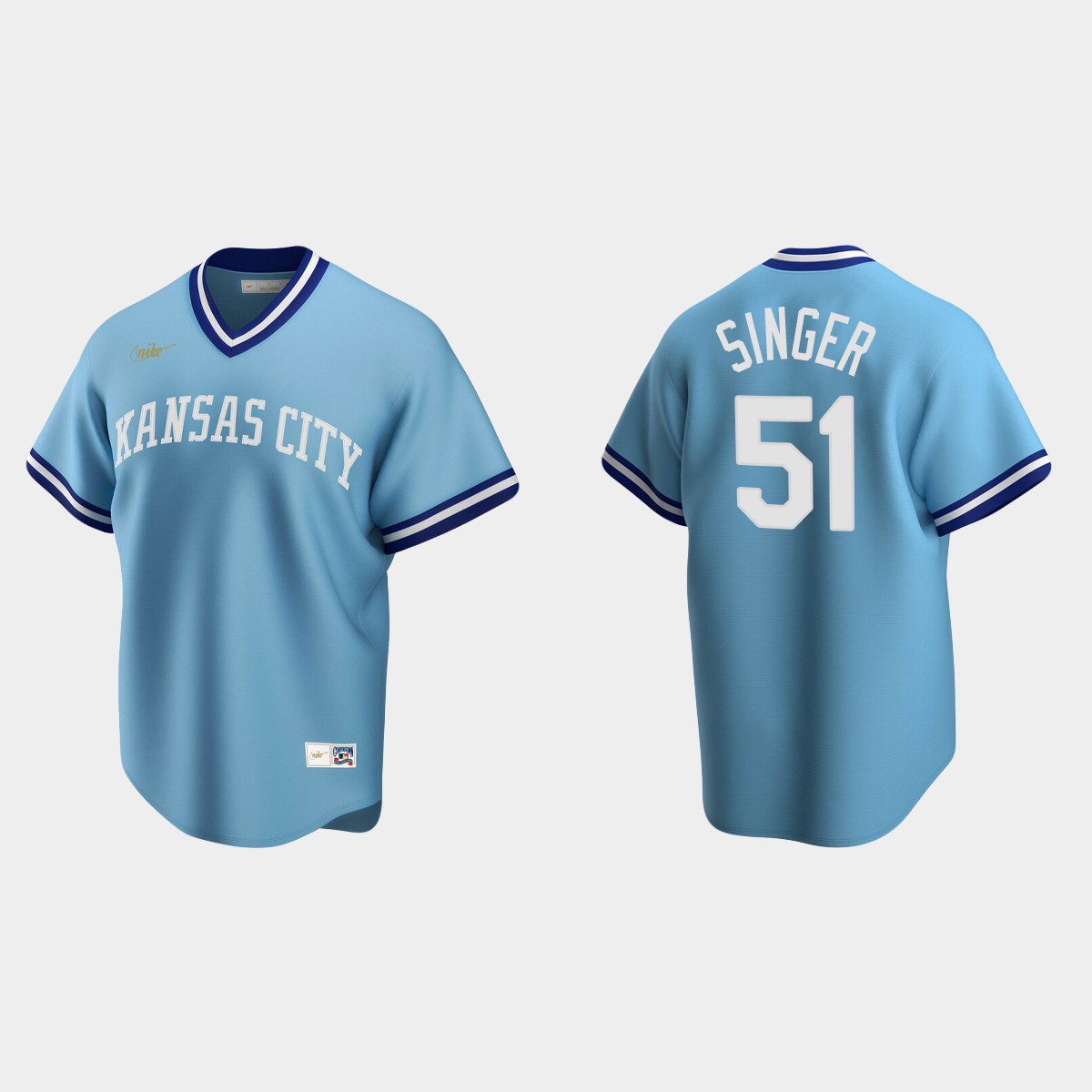 Men’s Brady Singer #51 Kansas City Royals Cooperstown Collection Road Jersey – Light Blue