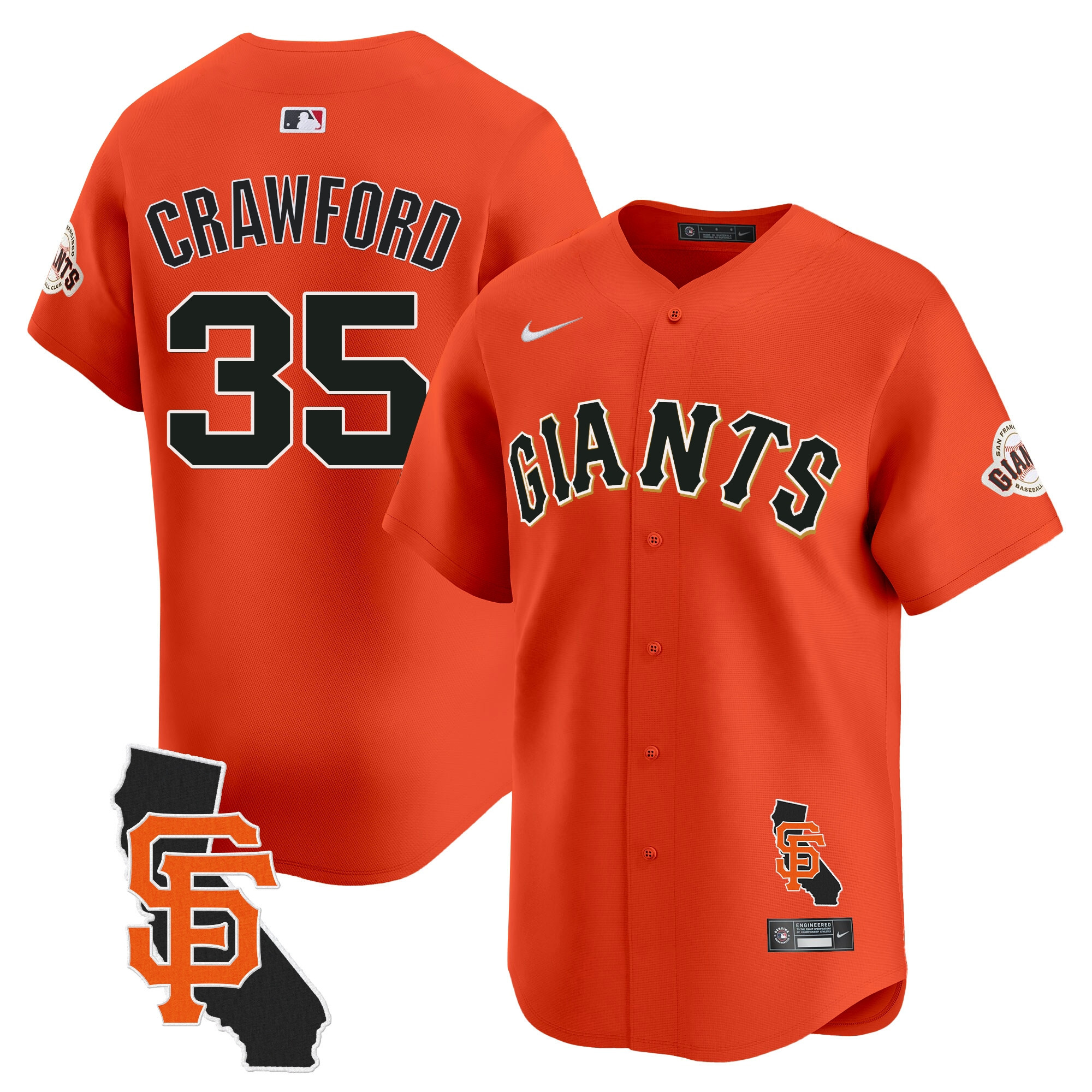 Men's Brandon Crawford San Francisco Giants California Patch Vapor Premier Limited Orange Jersey - All Stitched