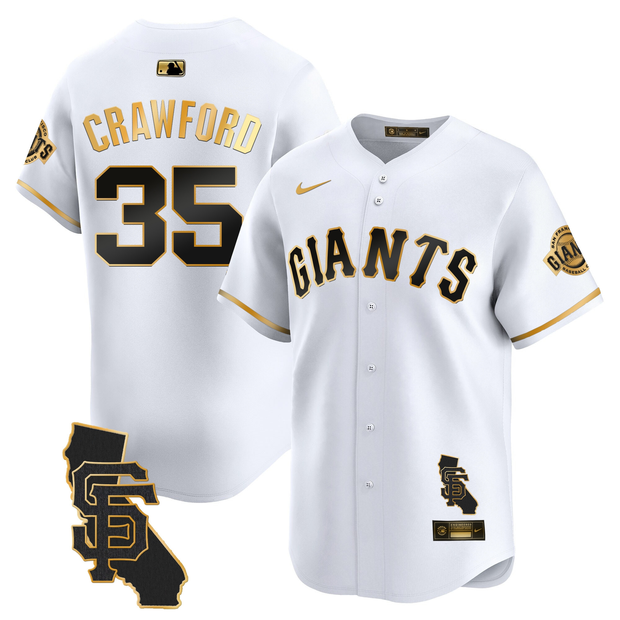 Men's Brandon Crawford San Francisco Giants California Patch Vapor Premier Limited White Gold Jersey - All Stitched