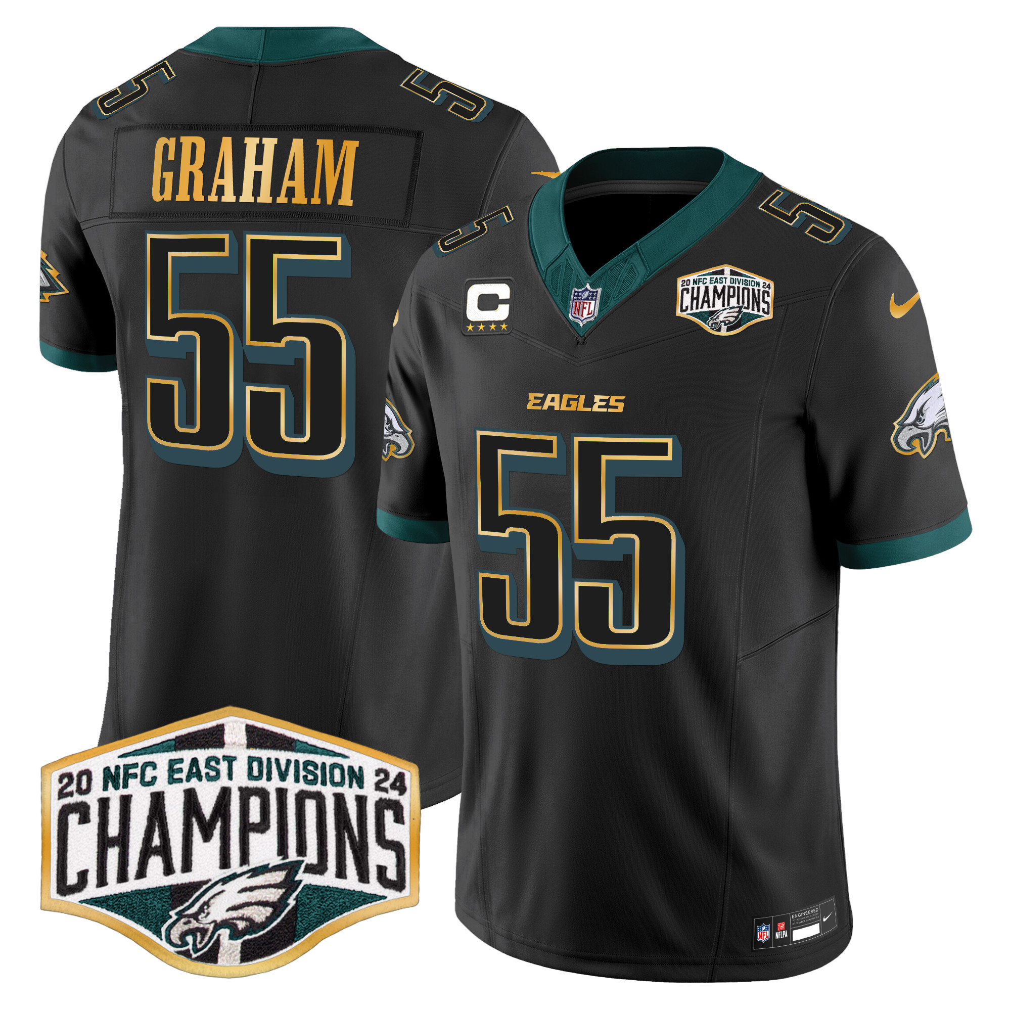 Men's Brandon Graham Philadelphia Eagles 2024 NFC East Division Champions Gold Trim Vapor Limited Black Jersey - All Stitched